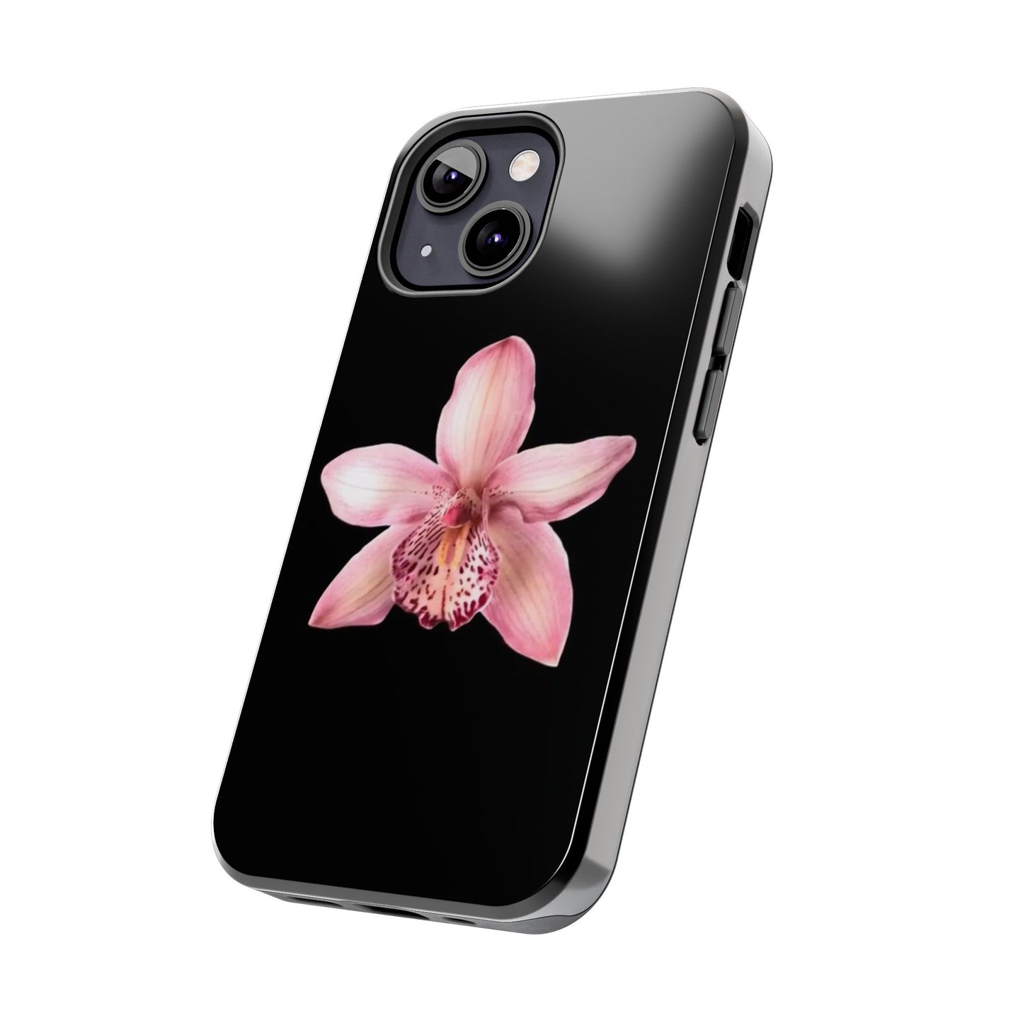 Realistic Orchid Flower with Black Background Glossy Phone Case