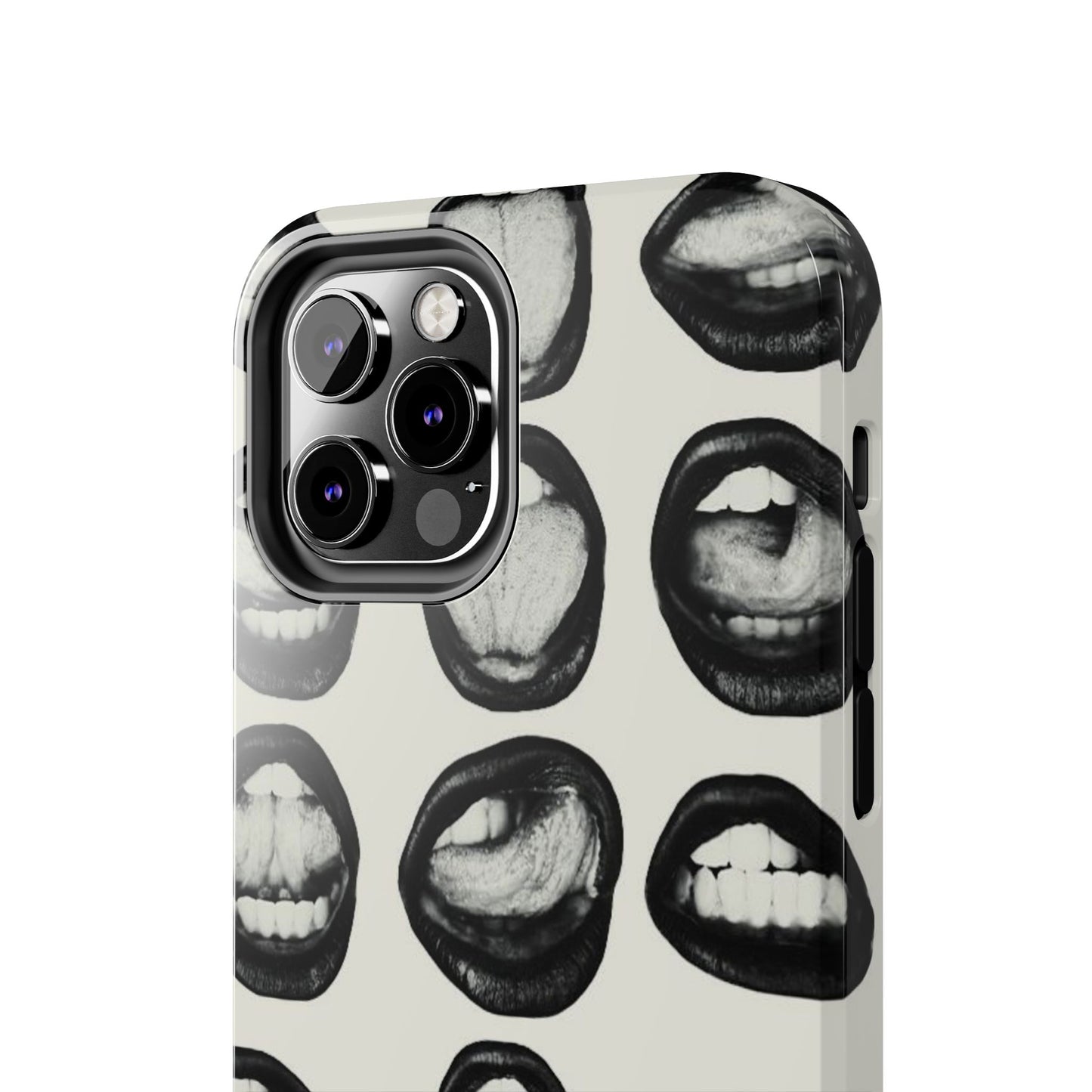 Grunge Phone Case, Black and White Abstract Mouth Trendy Cool Girl Aesthetic Glossy Phone Case
