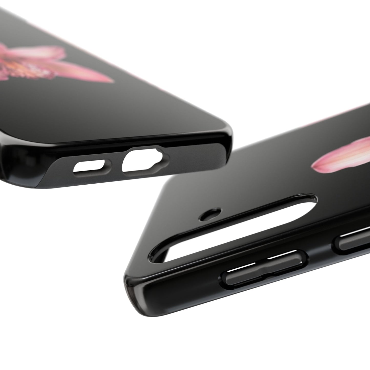 Realistic Orchid Flower with Black Background Glossy Phone Case