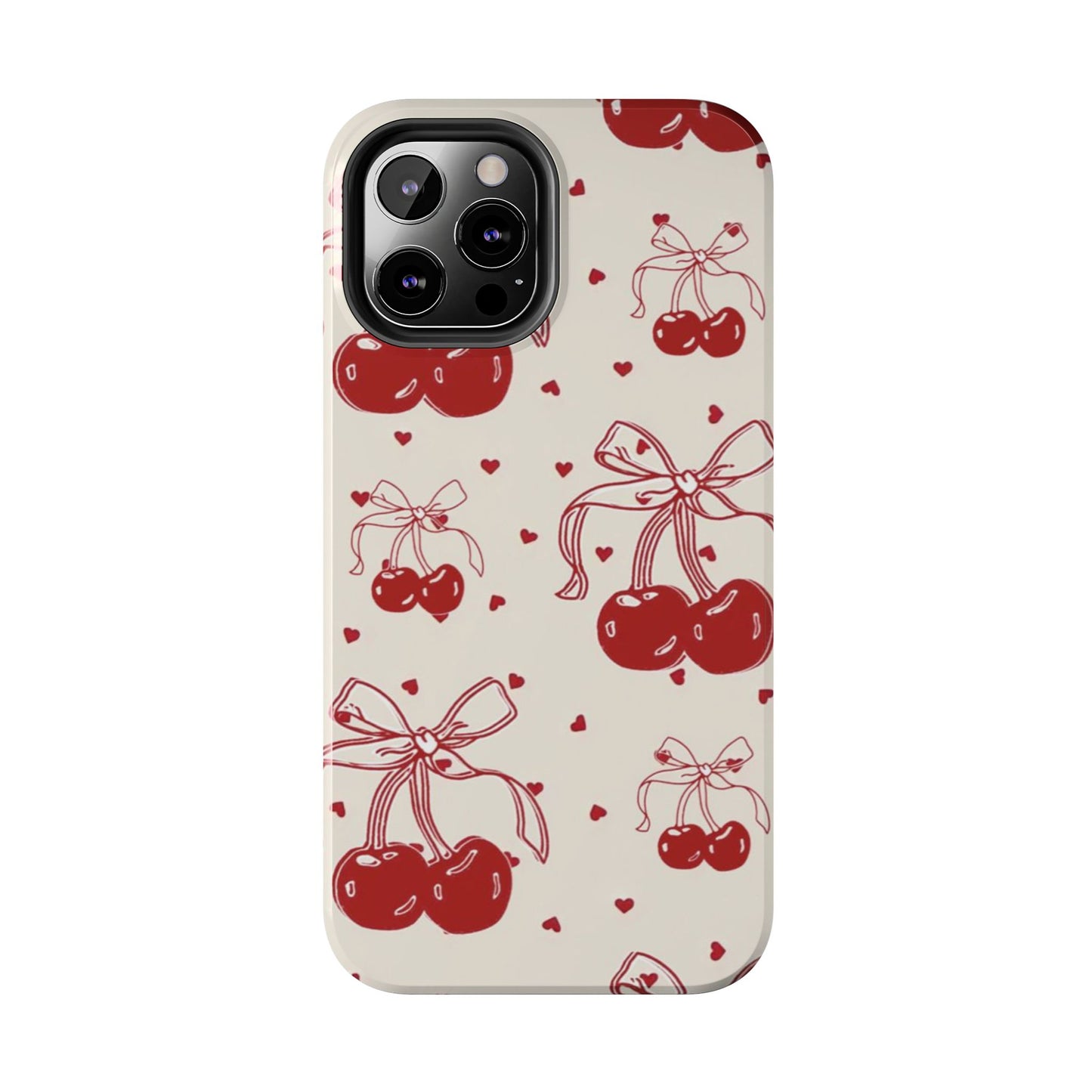 Red Cherry Pattern Fashion Aesthetic Glossy Phone Case