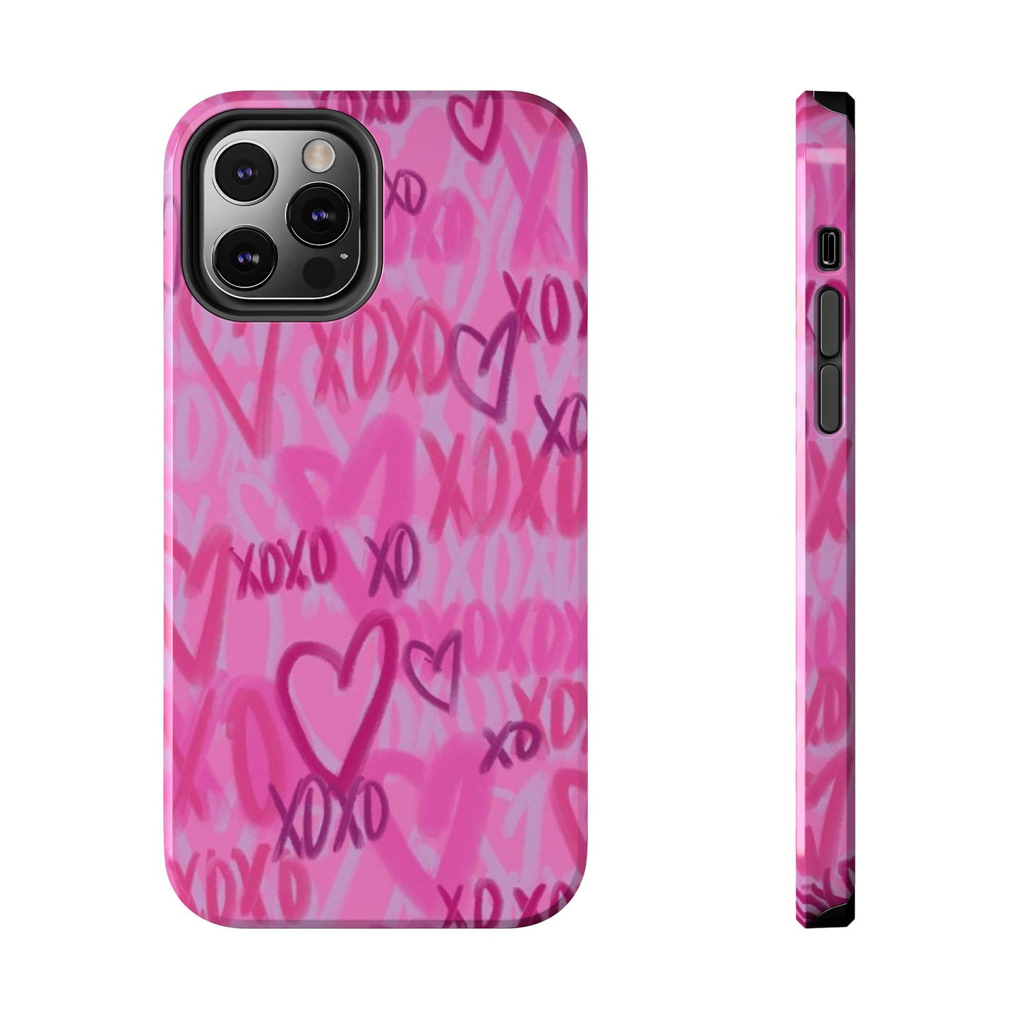 Glossy Phone Case, Graffiti, Spray Paint Hearts, Pink, Cute, Protective