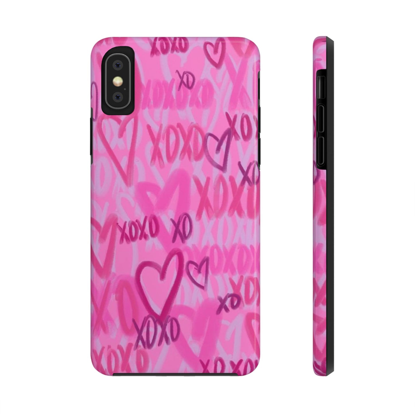 Glossy Phone Case, Graffiti, Spray Paint Hearts, Pink, Cute, Protective
