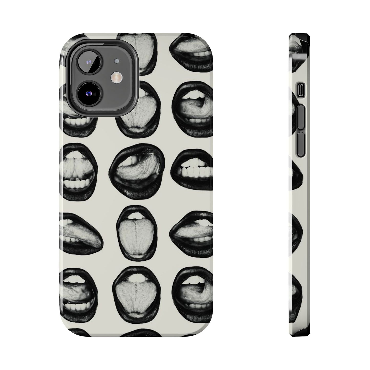 Grunge Phone Case, Black and White Abstract Mouth Trendy Cool Girl Aesthetic Glossy Phone Case