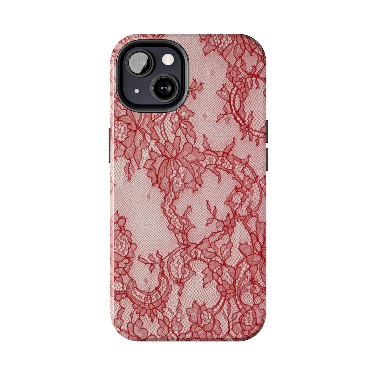 Red Lace Print Phone Case, Cool Girl Aesthetic, Glossy Phone Case, Faux Lace, Red Lace