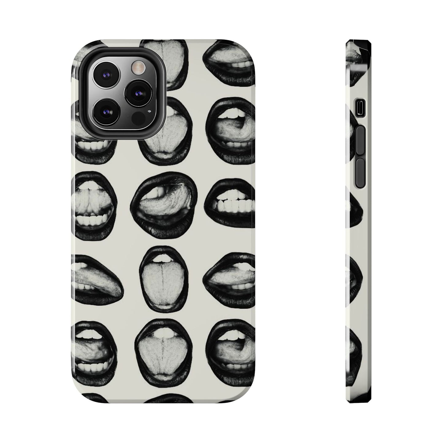 Grunge Phone Case, Black and White Abstract Mouth Trendy Cool Girl Aesthetic Glossy Phone Case