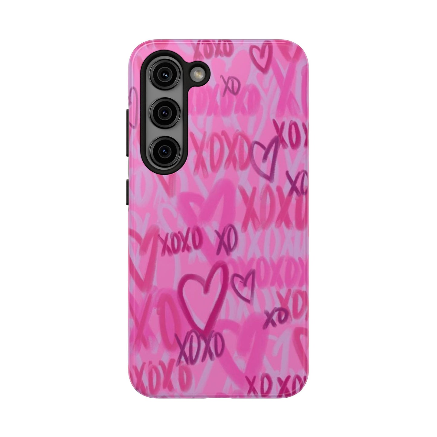 Glossy Phone Case, Graffiti, Spray Paint Hearts, Pink, Cute, Protective