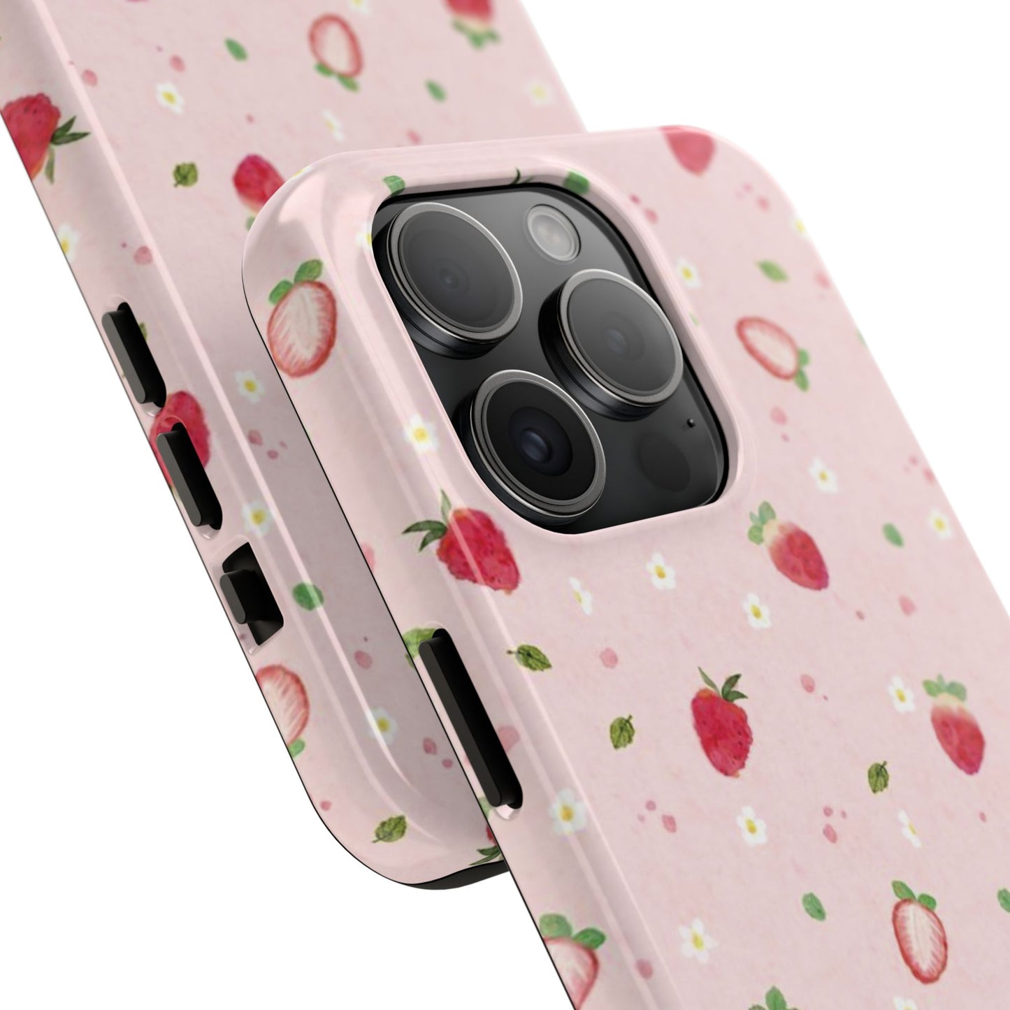 Strawberry Coquette Phone Case, Pink, Farmcore, Garden, Fairy, Spring Vibes, Fruit, Cute, Clean Girl, Glossy Phone Case