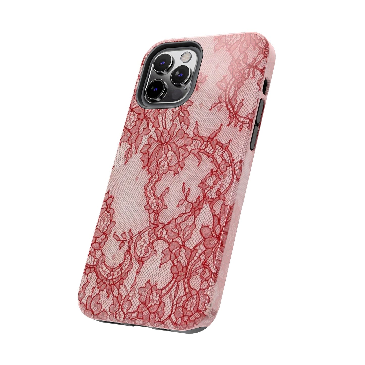 Red Lace Print Phone Case, Cool Girl Aesthetic, Glossy Phone Case, Faux Lace, Red Lace