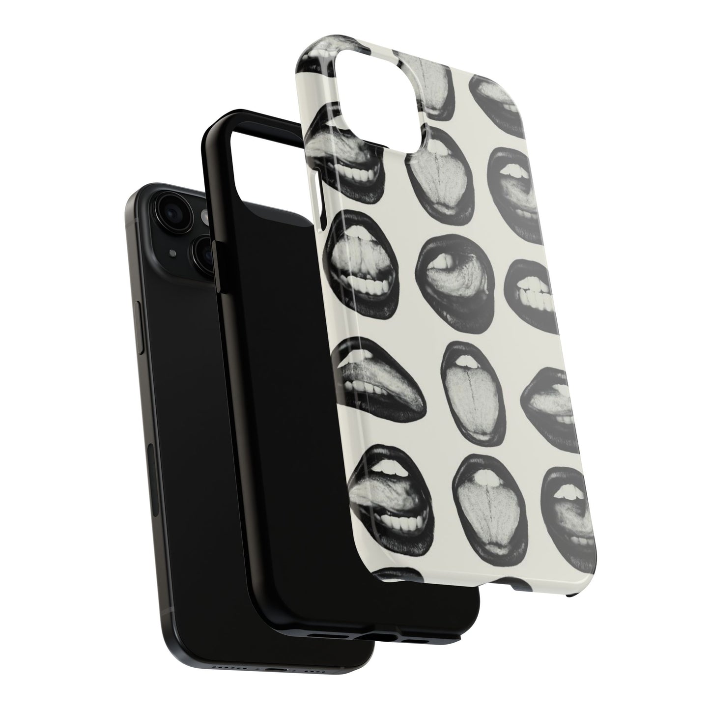 Grunge Phone Case, Black and White Abstract Mouth Trendy Cool Girl Aesthetic Glossy Phone Case