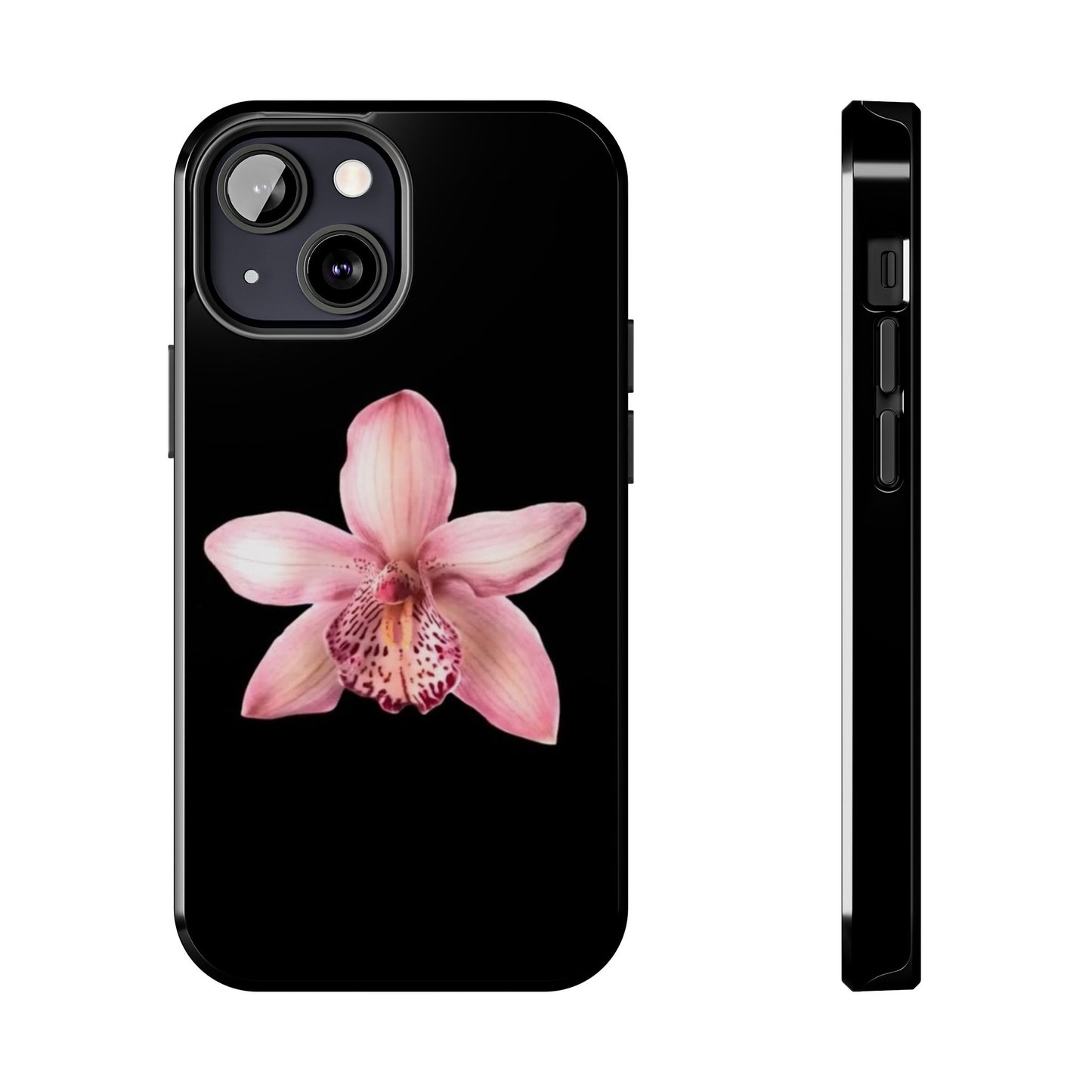 Realistic Orchid Flower with Black Background Glossy Phone Case