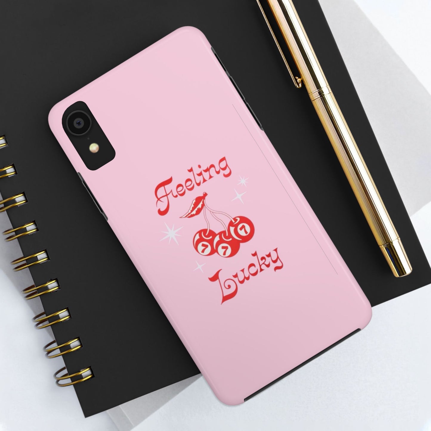 Feeling Lucky Pink Aesthetic Glossy Phone Case, Affirmations