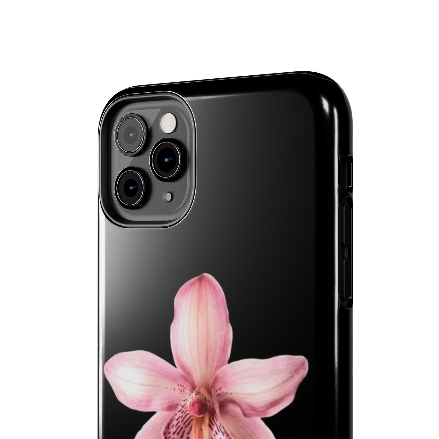 Realistic Orchid Flower with Black Background Glossy Phone Case