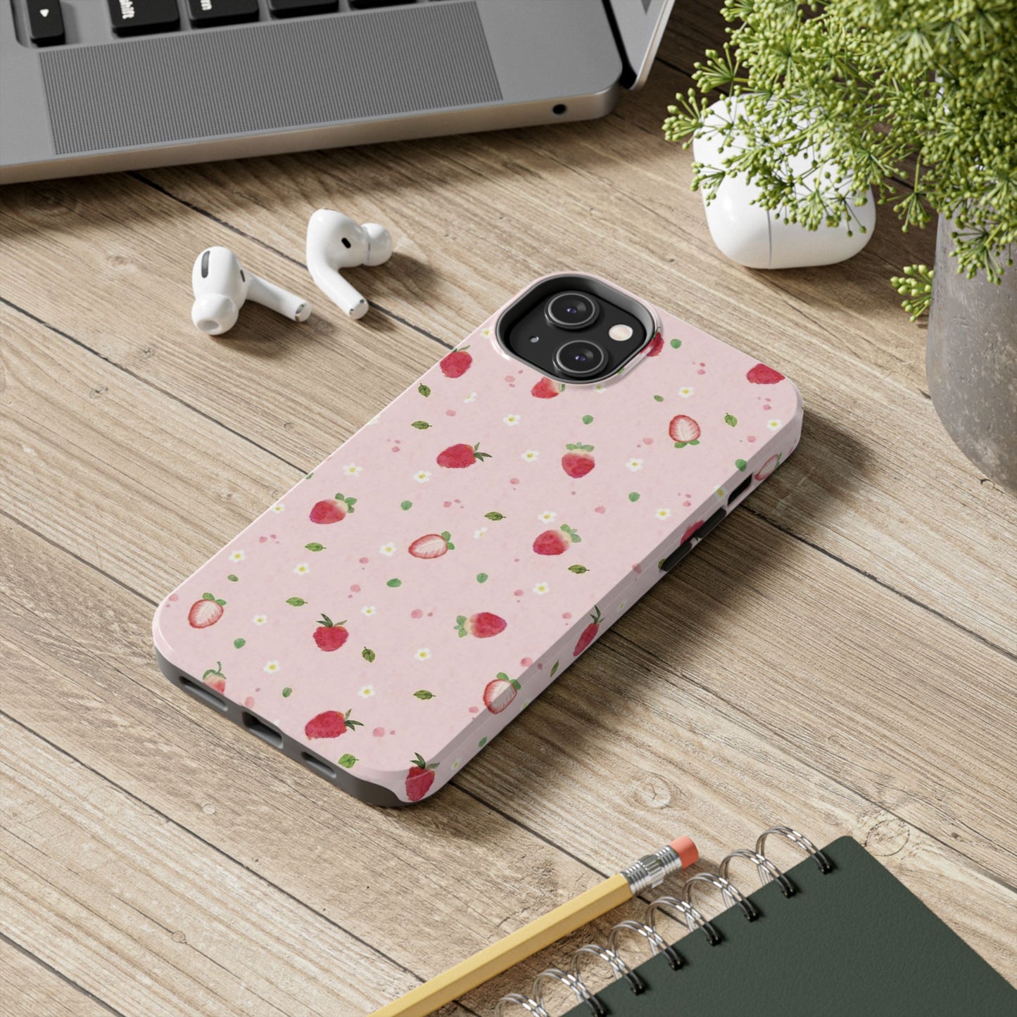Strawberry Coquette Phone Case, Pink, Farmcore, Garden, Fairy, Spring Vibes, Fruit, Cute, Clean Girl, Glossy Phone Case