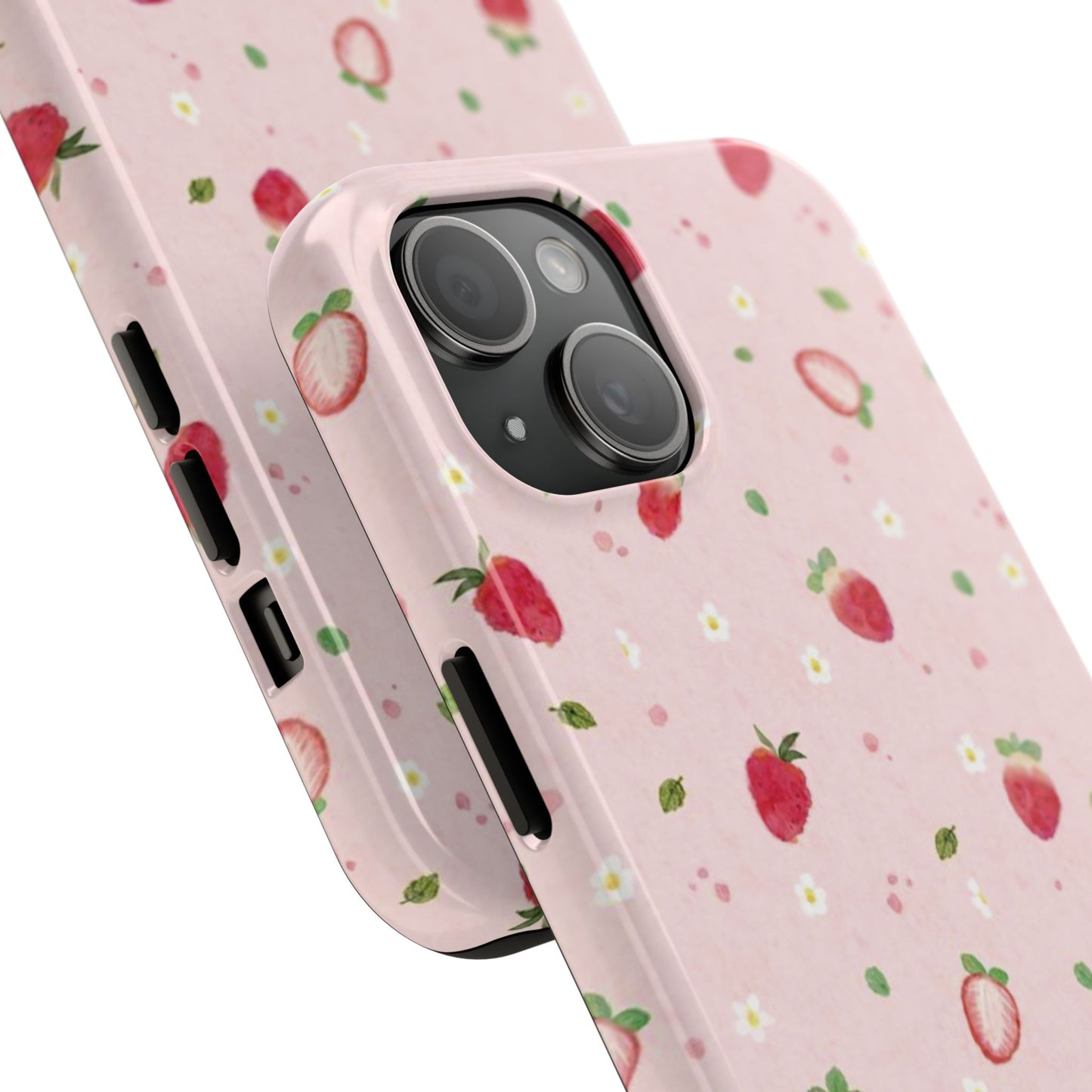 Strawberry Coquette Phone Case, Pink, Farmcore, Garden, Fairy, Spring Vibes, Fruit, Cute, Clean Girl, Glossy Phone Case