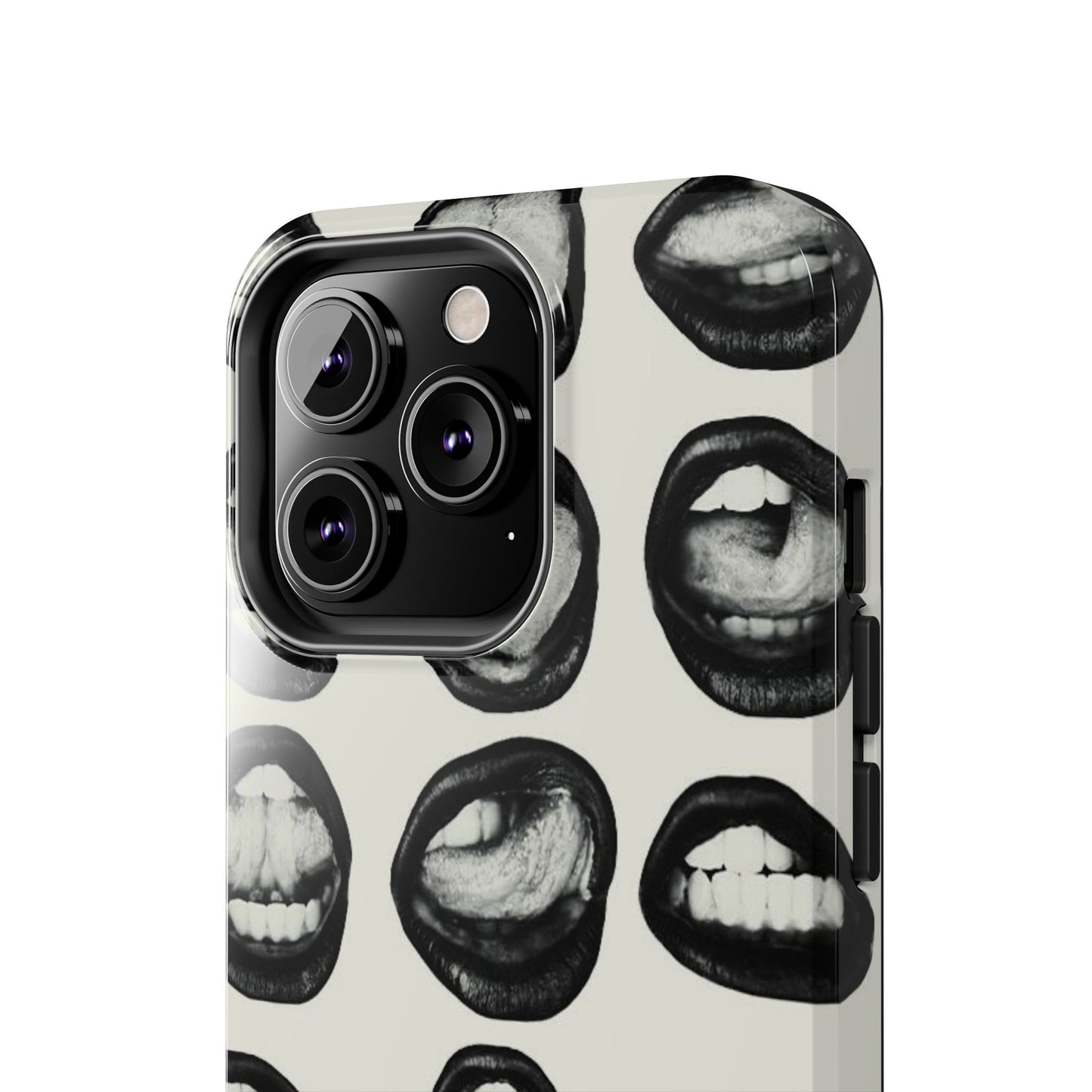 Grunge Phone Case, Black and White Abstract Mouth Trendy Cool Girl Aesthetic Glossy Phone Case