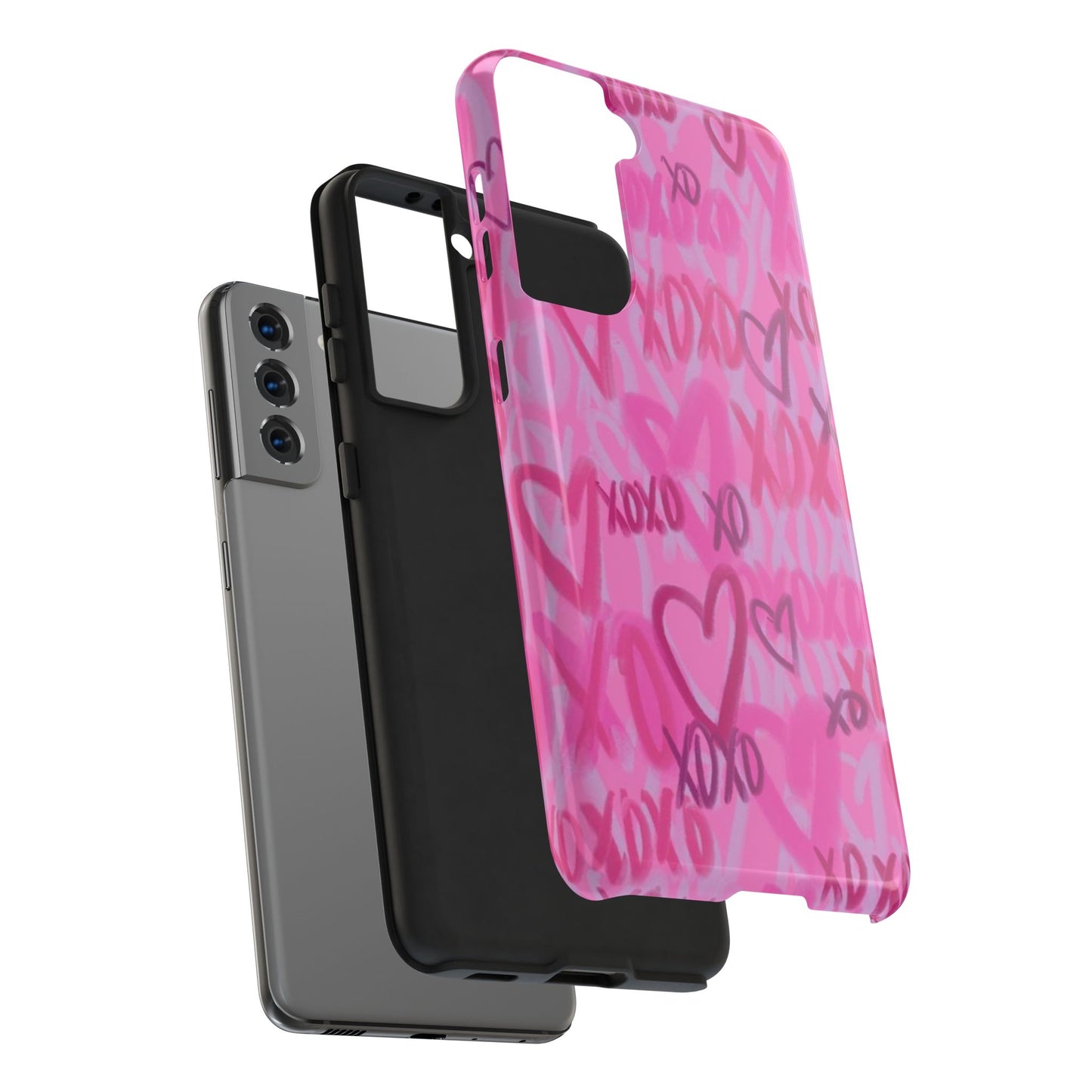 Glossy Phone Case, Graffiti, Spray Paint Hearts, Pink, Cute, Protective