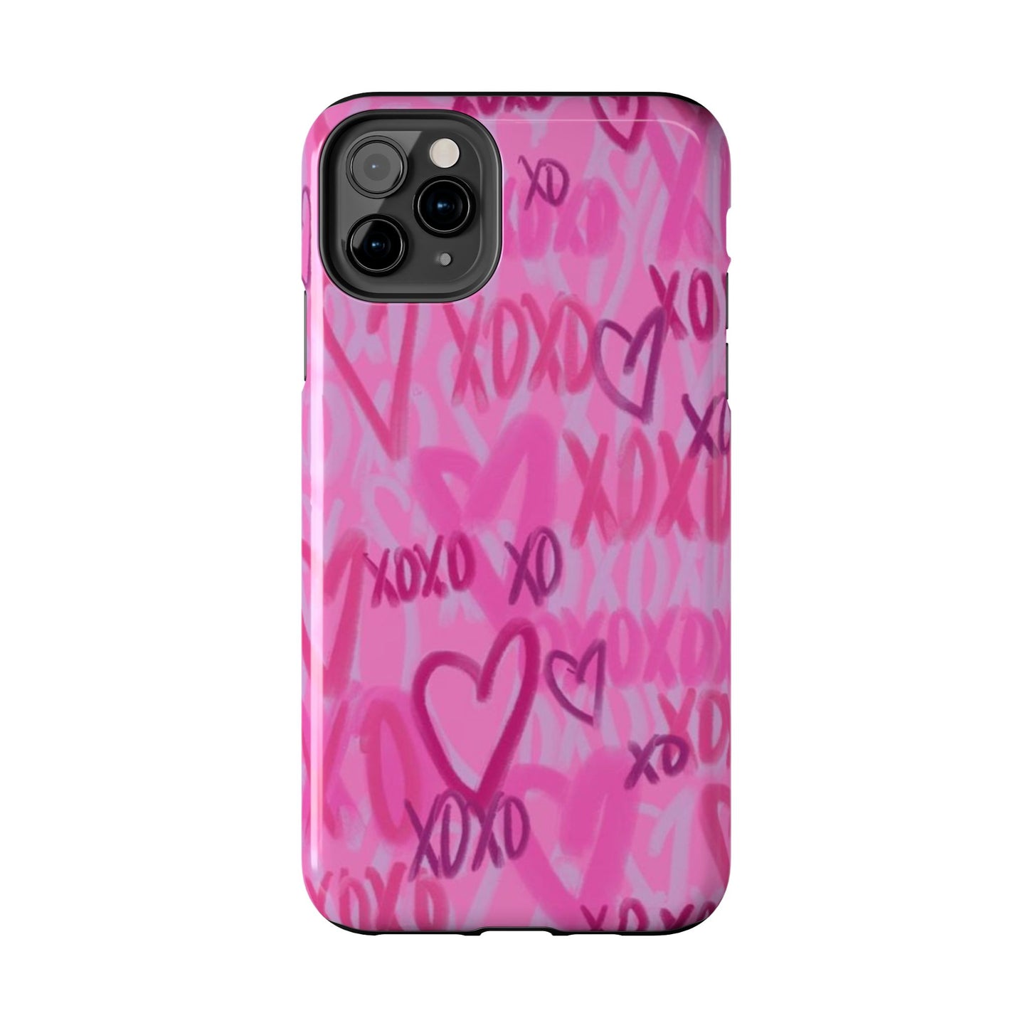 Glossy Phone Case, Graffiti, Spray Paint Hearts, Pink, Cute, Protective