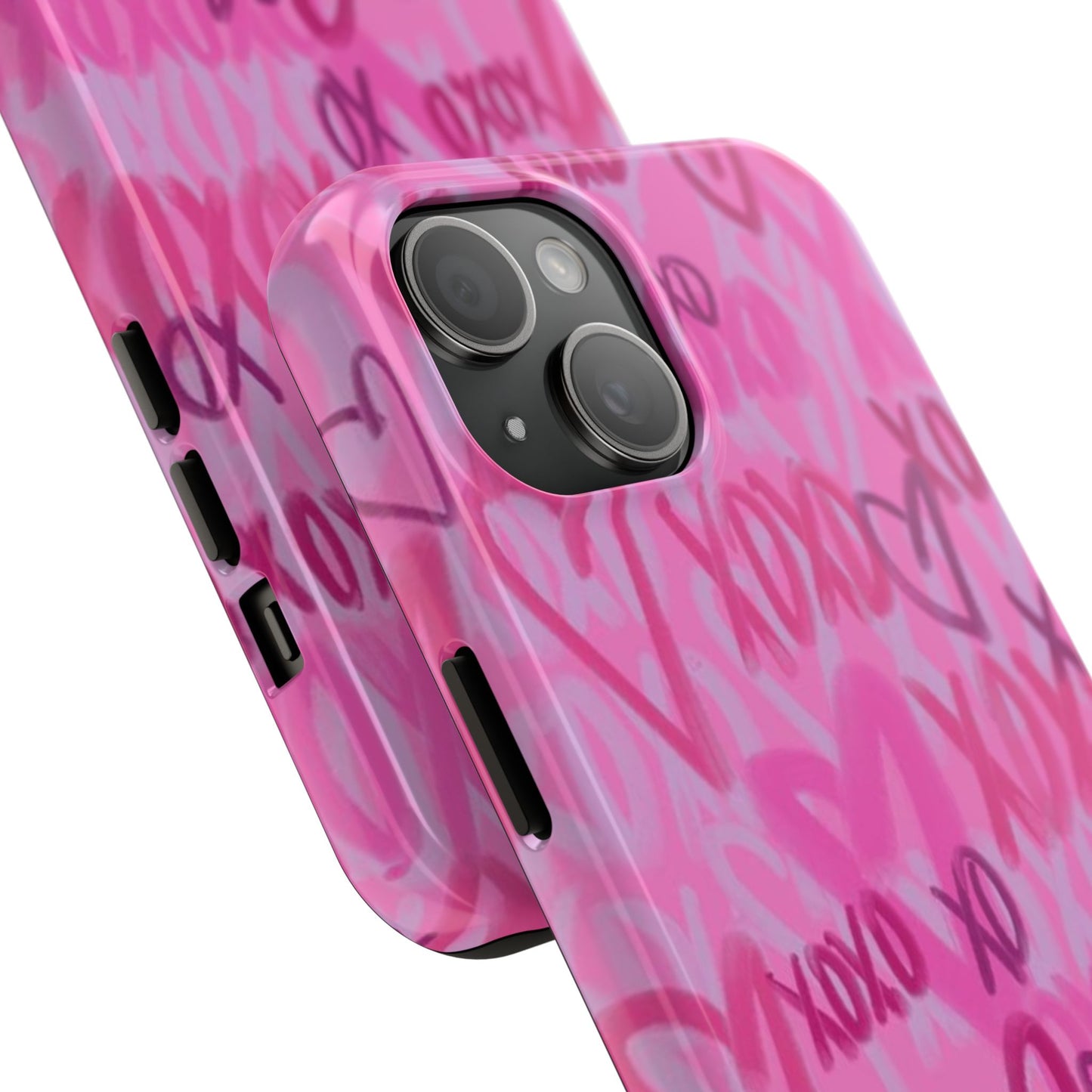 Glossy Phone Case, Graffiti, Spray Paint Hearts, Pink, Cute, Protective