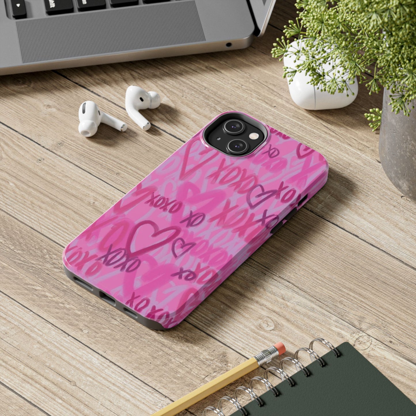 Glossy Phone Case, Graffiti, Spray Paint Hearts, Pink, Cute, Protective