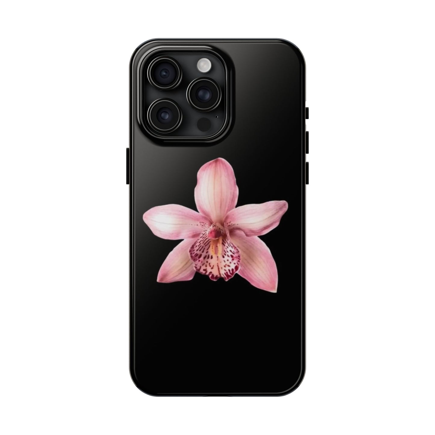 Realistic Orchid Flower with Black Background Glossy Phone Case