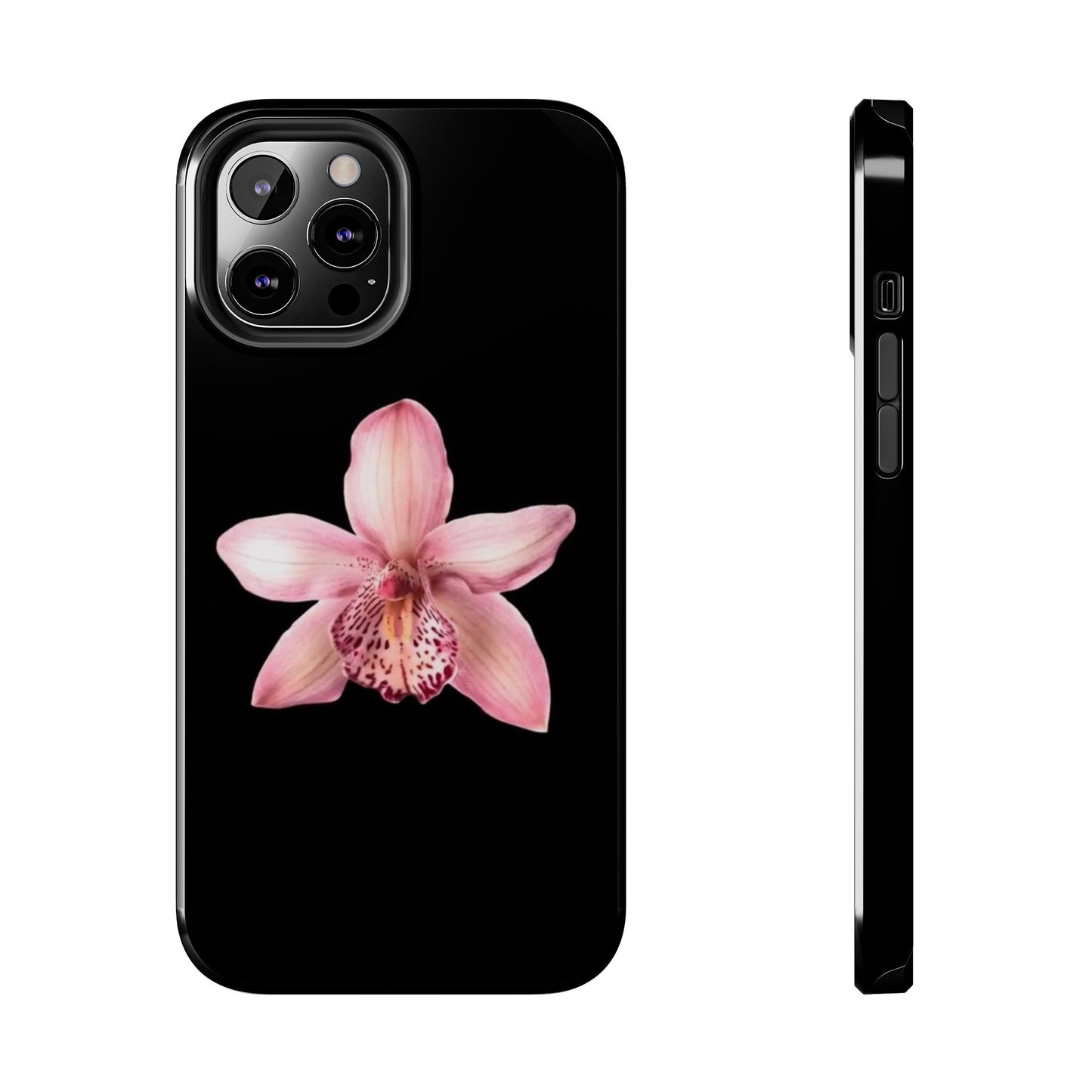 Realistic Orchid Flower with Black Background Glossy Phone Case