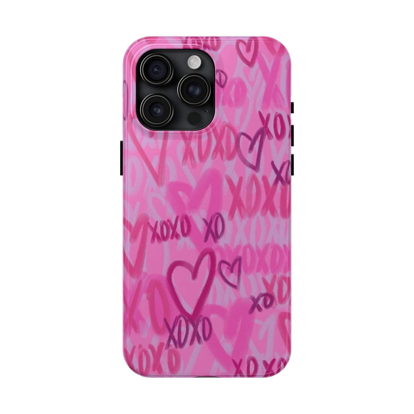 Glossy Phone Case, Graffiti, Spray Paint Hearts, Pink, Cute, Protective
