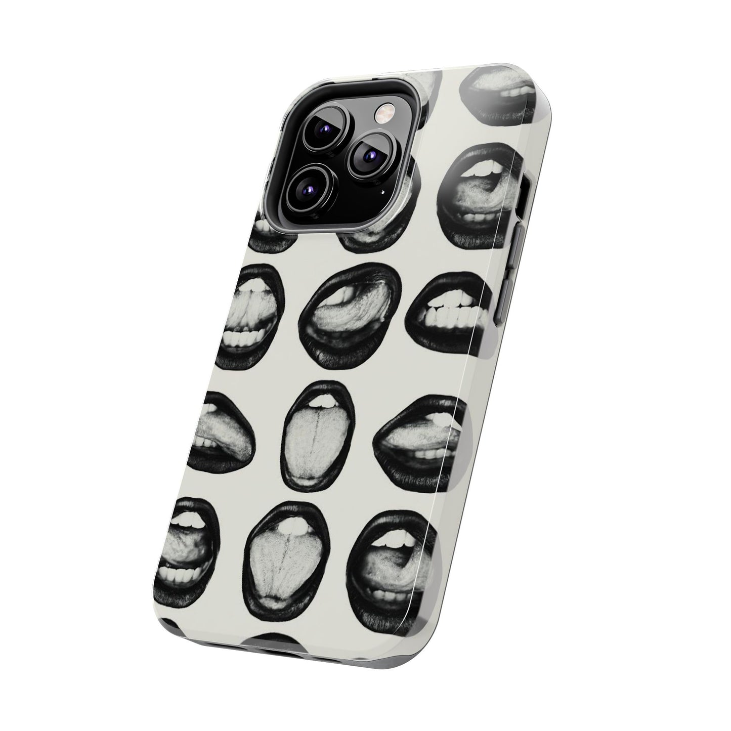 Grunge Phone Case, Black and White Abstract Mouth Trendy Cool Girl Aesthetic Glossy Phone Case