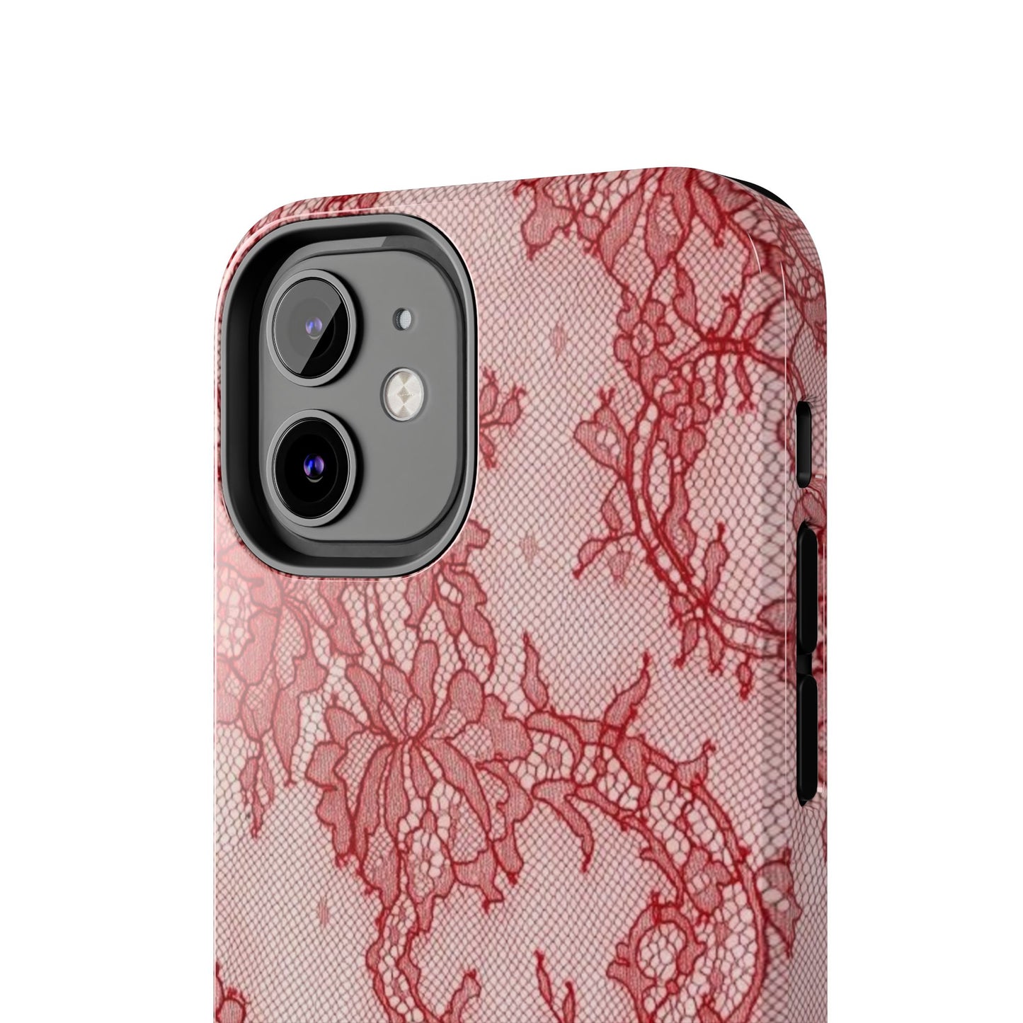Red Lace Print Phone Case, Cool Girl Aesthetic, Glossy Phone Case, Faux Lace, Red Lace