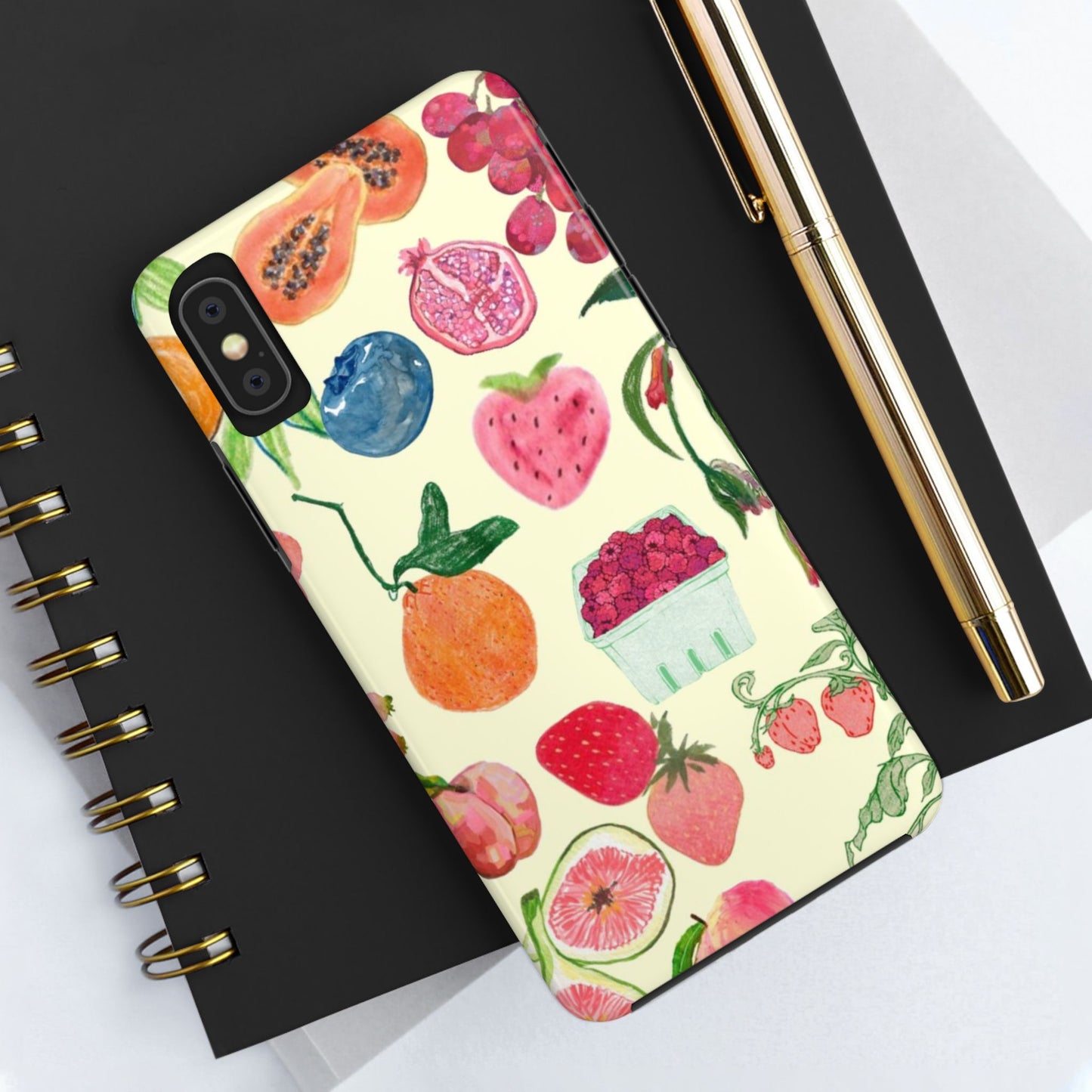 Fruit Print Phone Case, Yellow, Aesthetic, Hailey Bieber, Matilda Djerf, LA, Preppy, Clean Girl, Glossy Phone Case