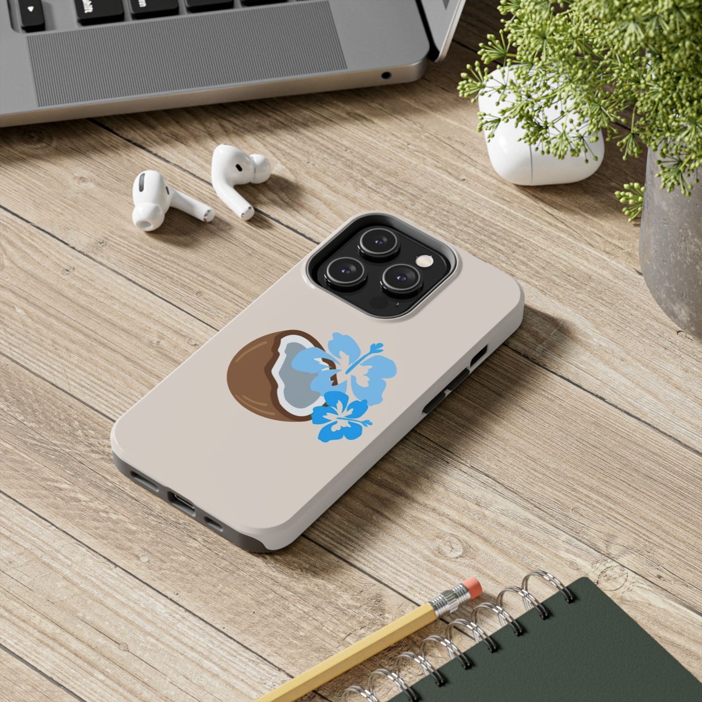 Hawaiian Cute Phone Case, Coconut, Hibiscus, Summery, Tropical, Clean Girl Aesthetic, Preppy, Glossy Phone Case