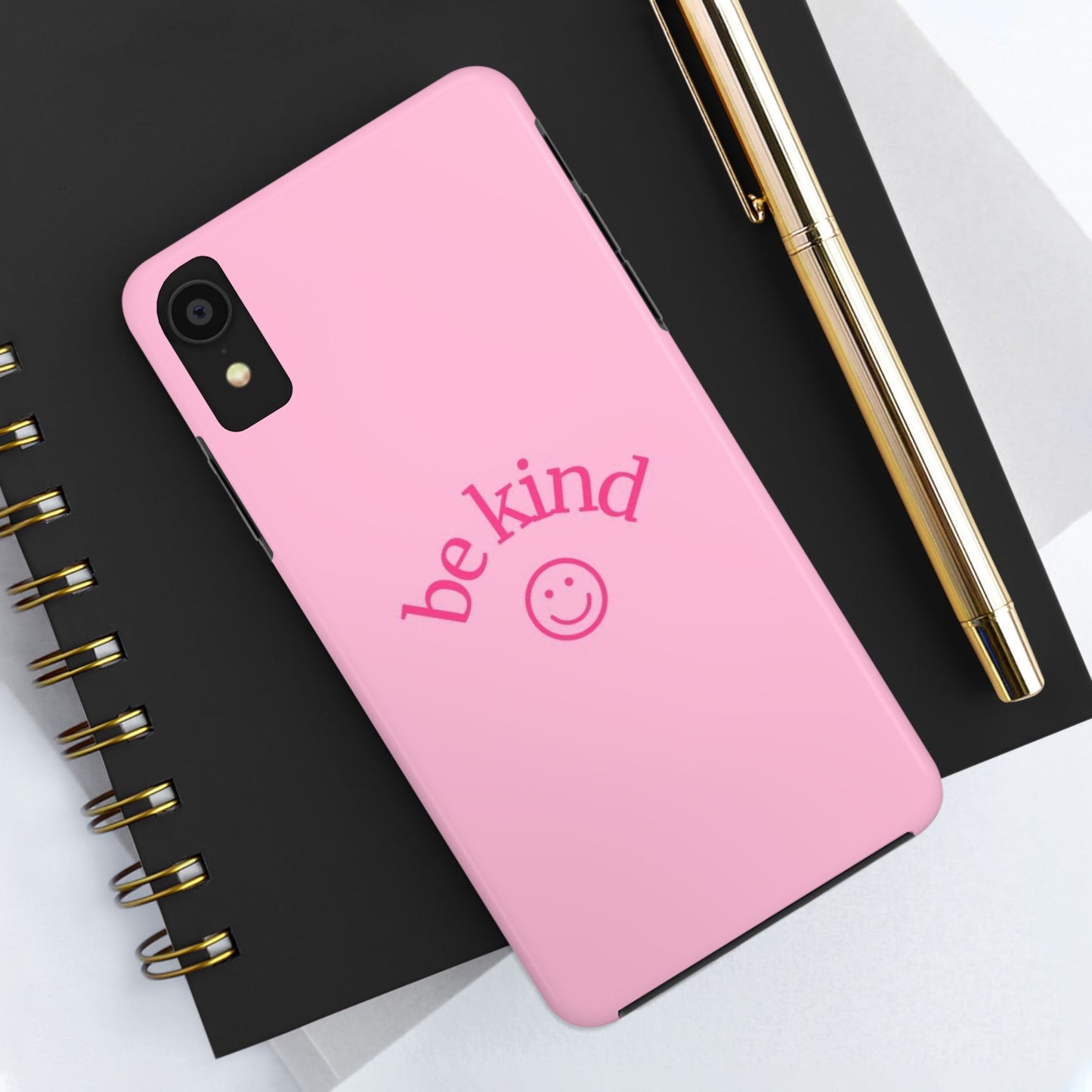 Be Kind Smiley Face Phone Case, Pink, Glossy