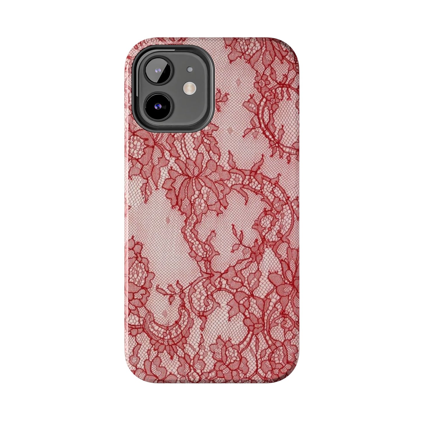 Red Lace Print Phone Case, Cool Girl Aesthetic, Glossy Phone Case, Faux Lace, Red Lace