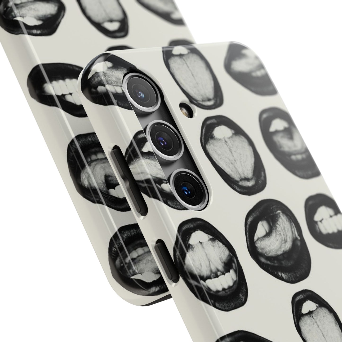 Grunge Phone Case, Black and White Abstract Mouth Trendy Cool Girl Aesthetic Glossy Phone Case