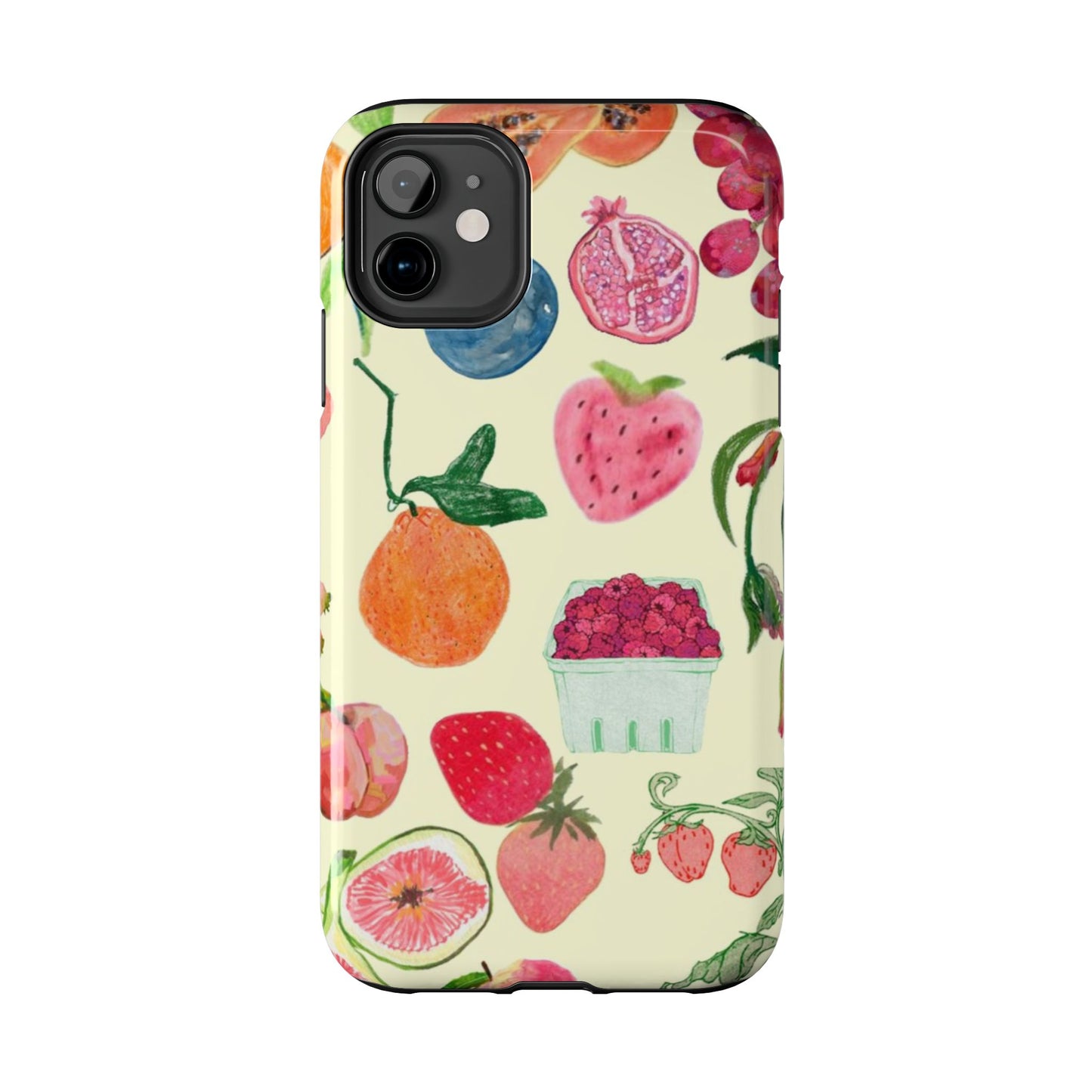 Fruit Print Phone Case, Yellow, Aesthetic, Hailey Bieber, Matilda Djerf, LA, Preppy, Clean Girl, Glossy Phone Case