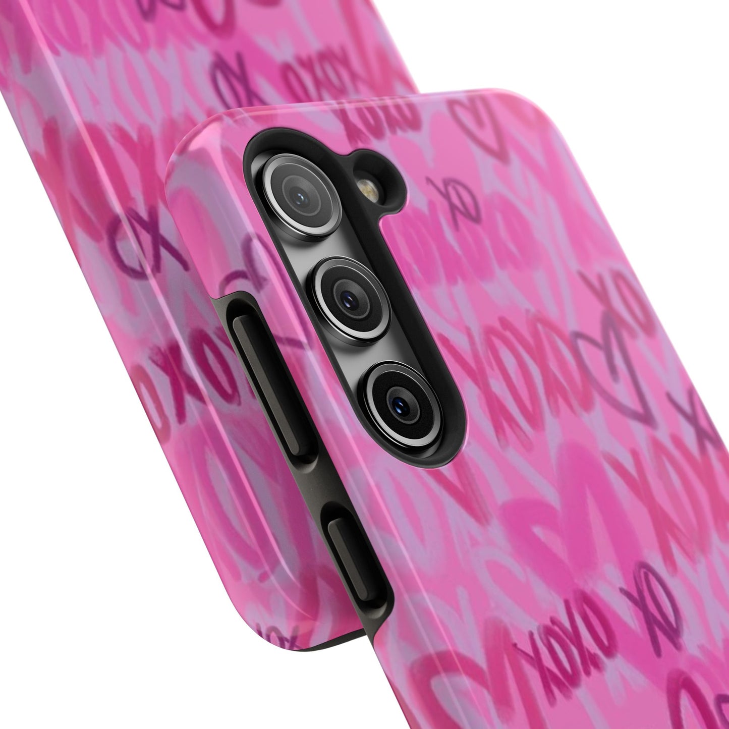 Glossy Phone Case, Graffiti, Spray Paint Hearts, Pink, Cute, Protective