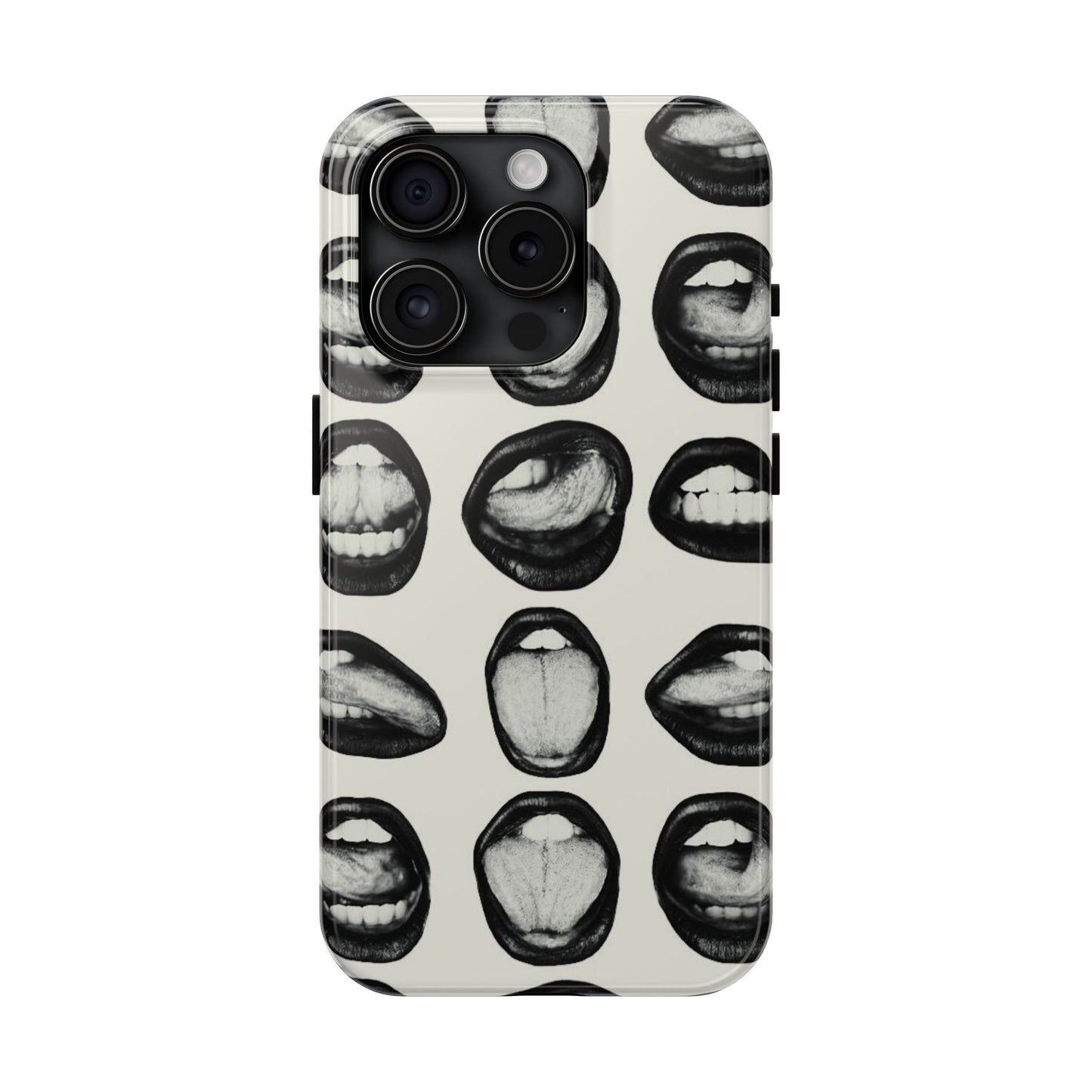 Grunge Phone Case, Black and White Abstract Mouth Trendy Cool Girl Aesthetic Glossy Phone Case