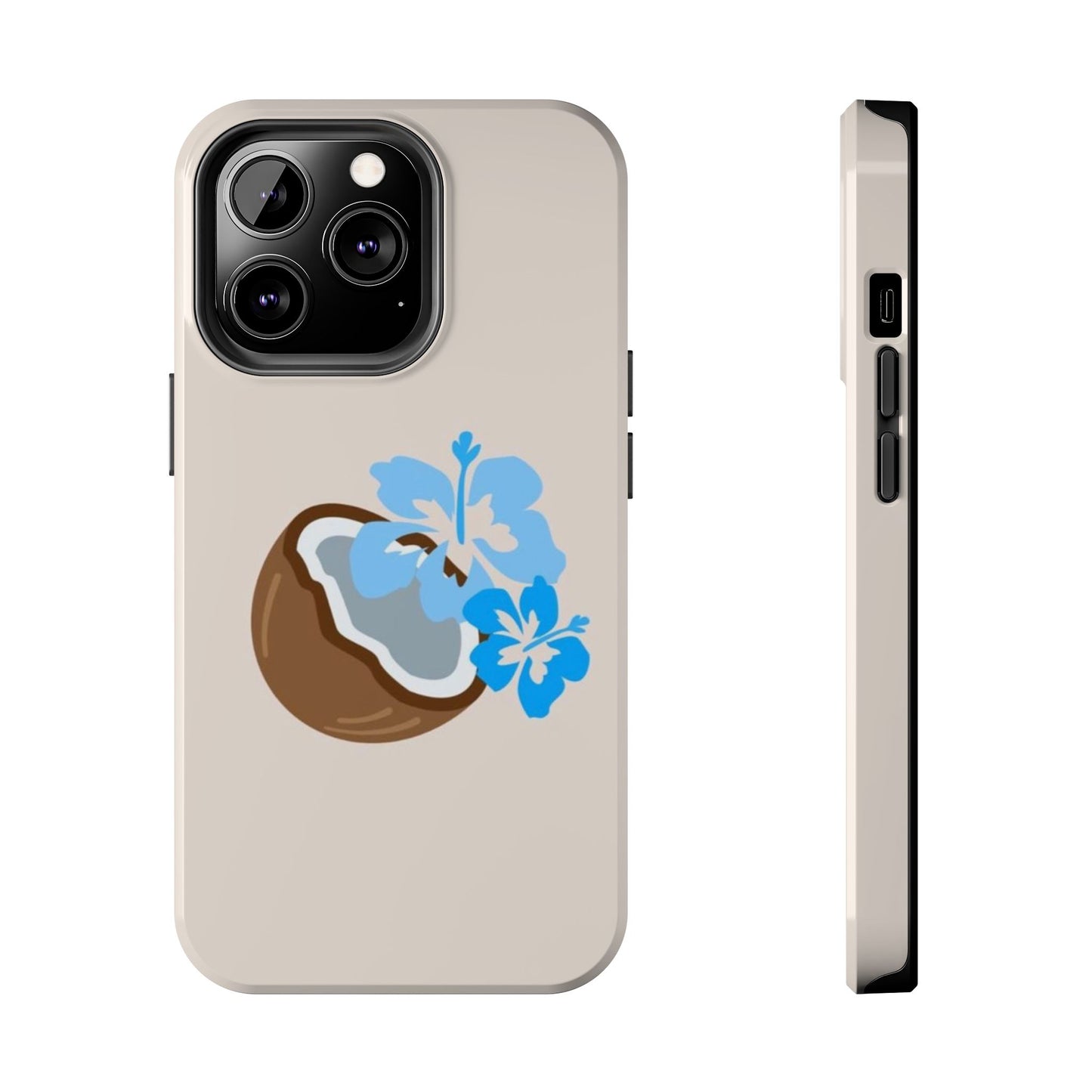 Hawaiian Cute Phone Case, Coconut, Hibiscus, Summery, Tropical, Clean Girl Aesthetic, Preppy, Glossy Phone Case