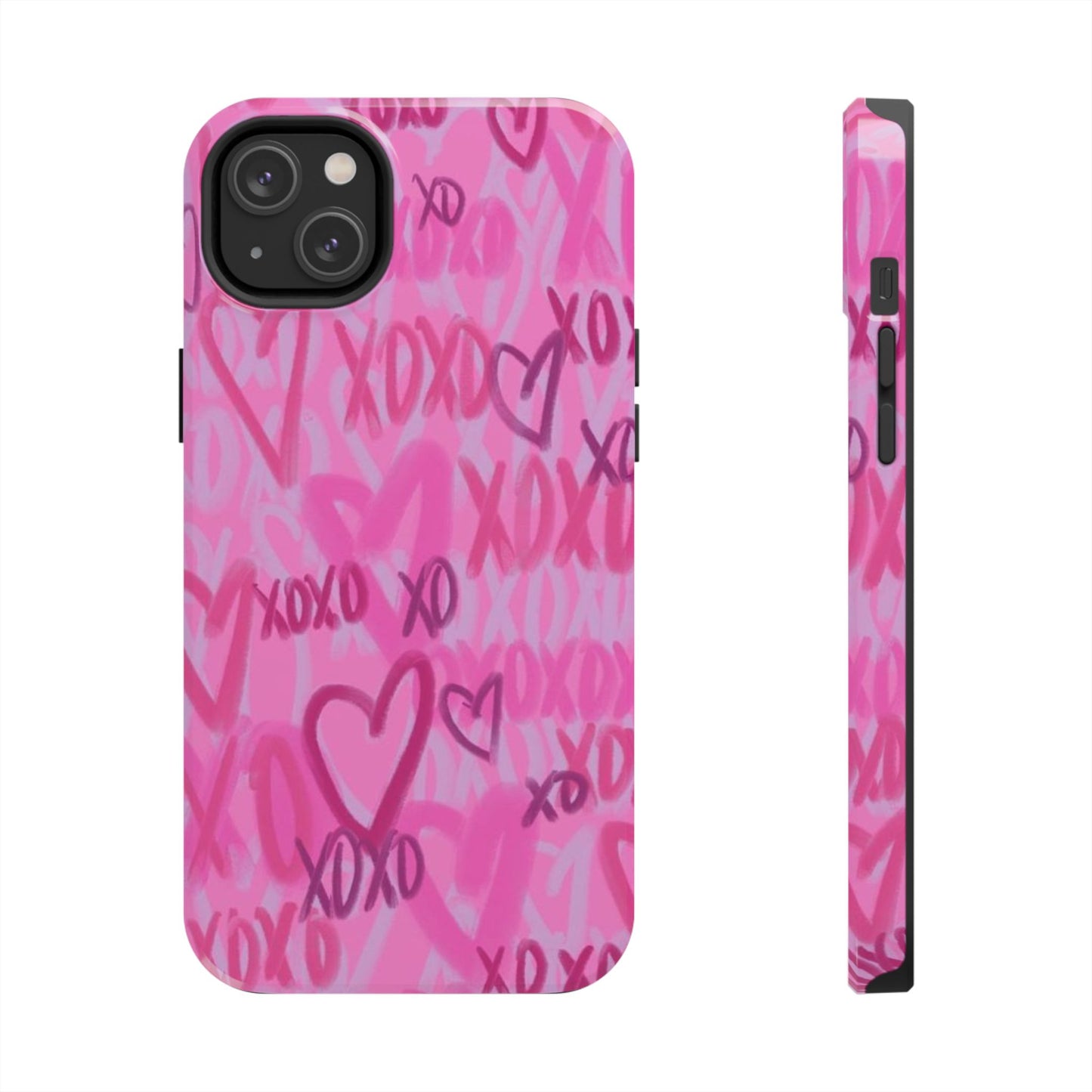 Glossy Phone Case, Graffiti, Spray Paint Hearts, Pink, Cute, Protective