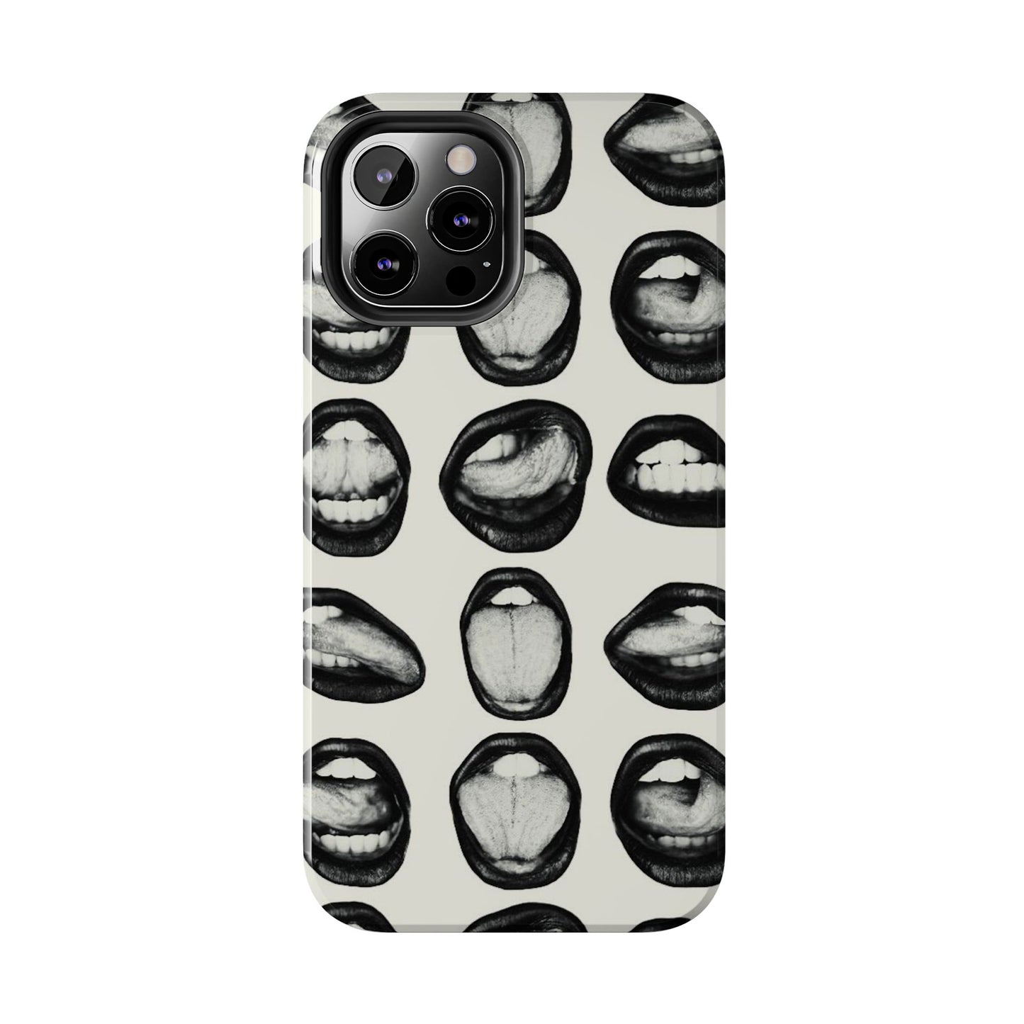 Grunge Phone Case, Black and White Abstract Mouth Trendy Cool Girl Aesthetic Glossy Phone Case