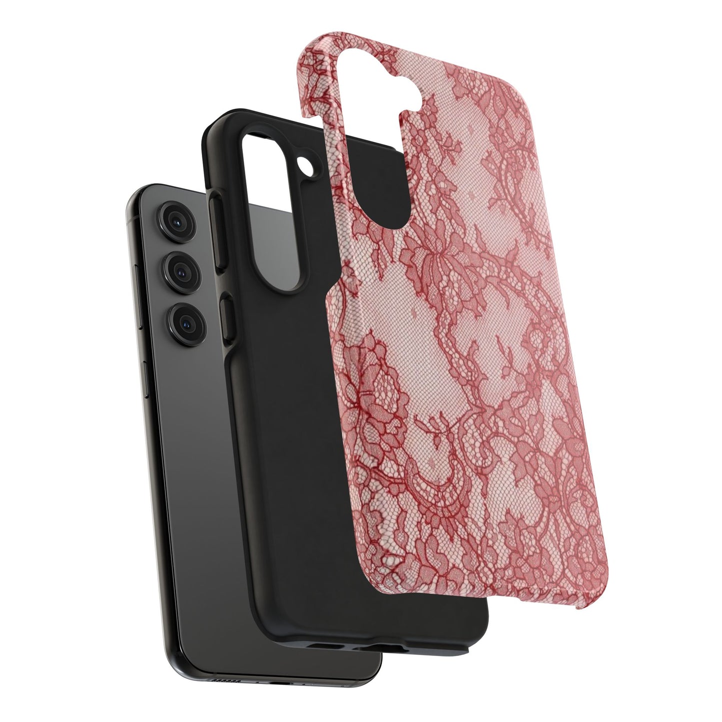 Red Lace Print Phone Case, Cool Girl Aesthetic, Glossy Phone Case, Faux Lace, Red Lace