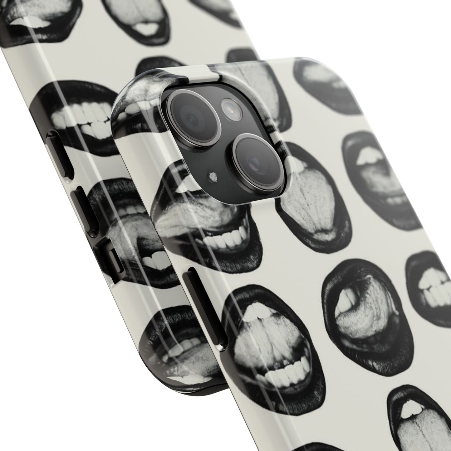 Grunge Phone Case, Black and White Abstract Mouth Trendy Cool Girl Aesthetic Glossy Phone Case