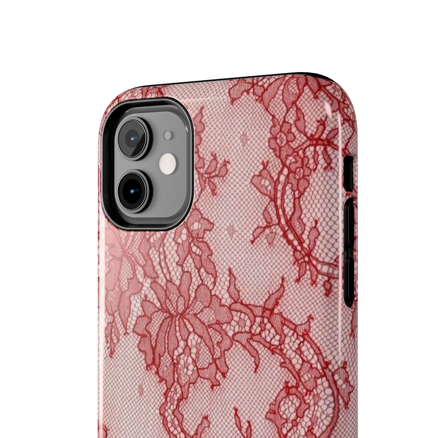 Red Lace Print Phone Case, Cool Girl Aesthetic, Glossy Phone Case, Faux Lace, Red Lace