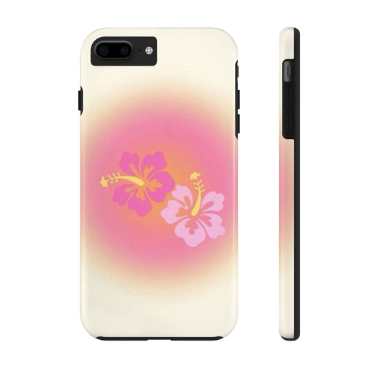 Pink Tropical Phone Case, Hawaiian, Hibiscus, Pink, Orange, Aura, Aesthetic, Clean Girl, Preppy, Beach, Los Angeles, Miami, Glossy Phone Case