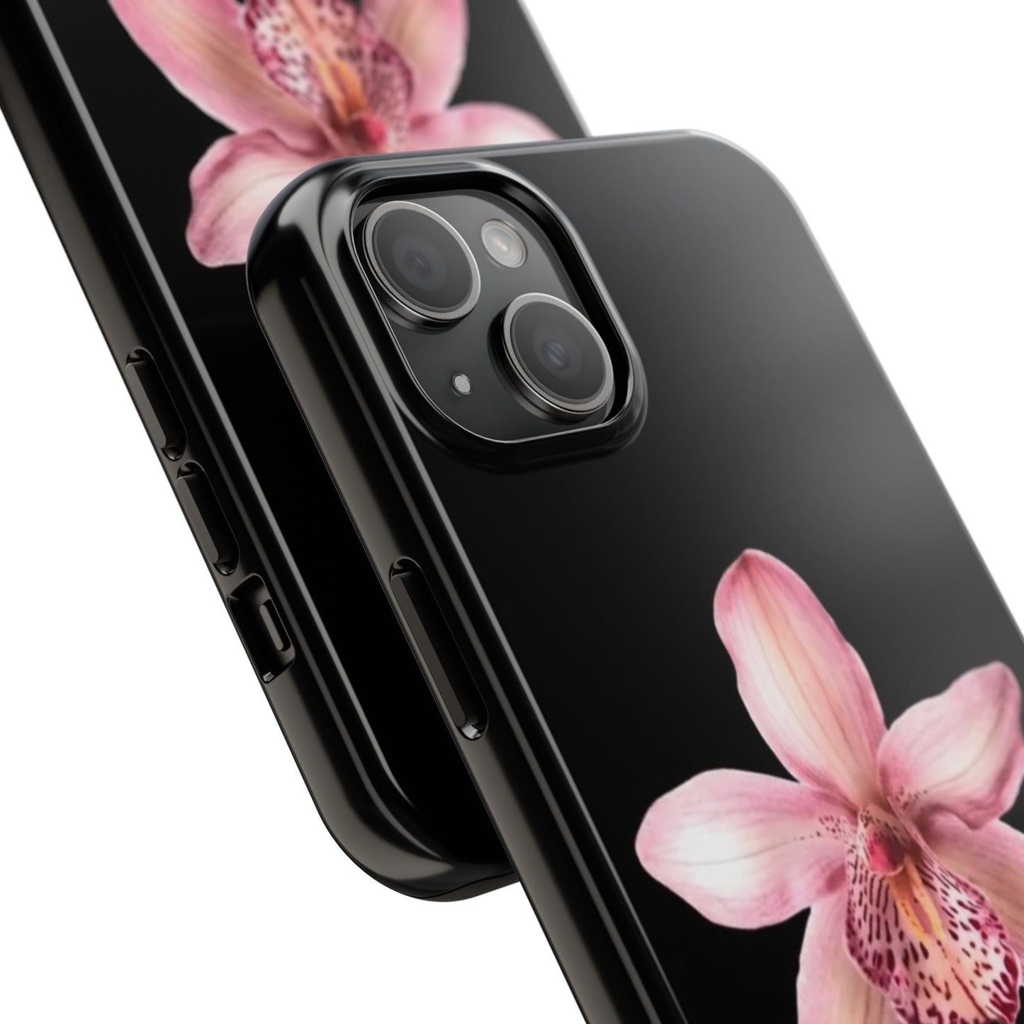 Realistic Orchid Flower with Black Background Glossy Phone Case