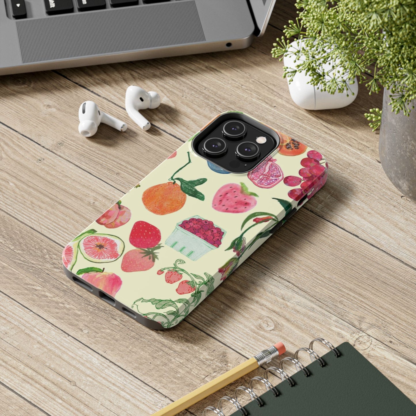 Fruit Print Phone Case, Yellow, Aesthetic, Hailey Bieber, Matilda Djerf, LA, Preppy, Clean Girl, Glossy Phone Case
