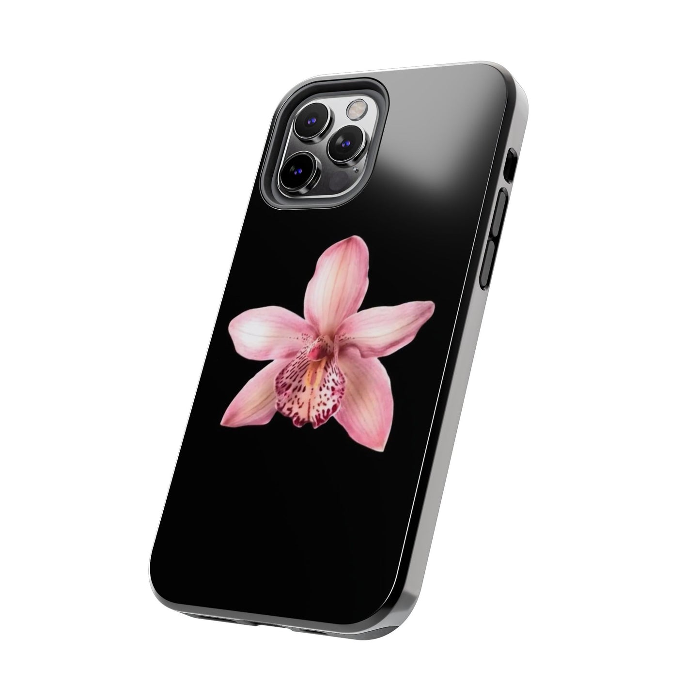Realistic Orchid Flower with Black Background Glossy Phone Case
