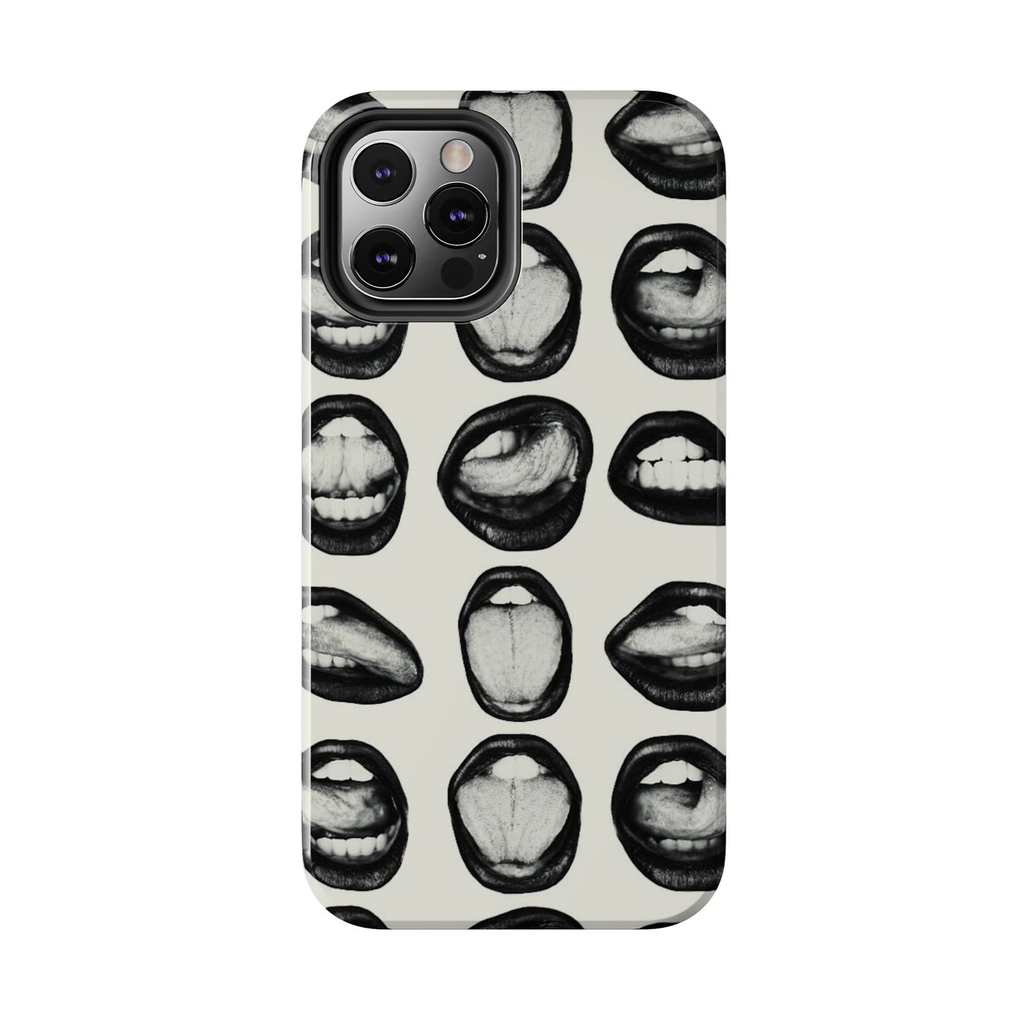 Grunge Phone Case, Black and White Abstract Mouth Trendy Cool Girl Aesthetic Glossy Phone Case