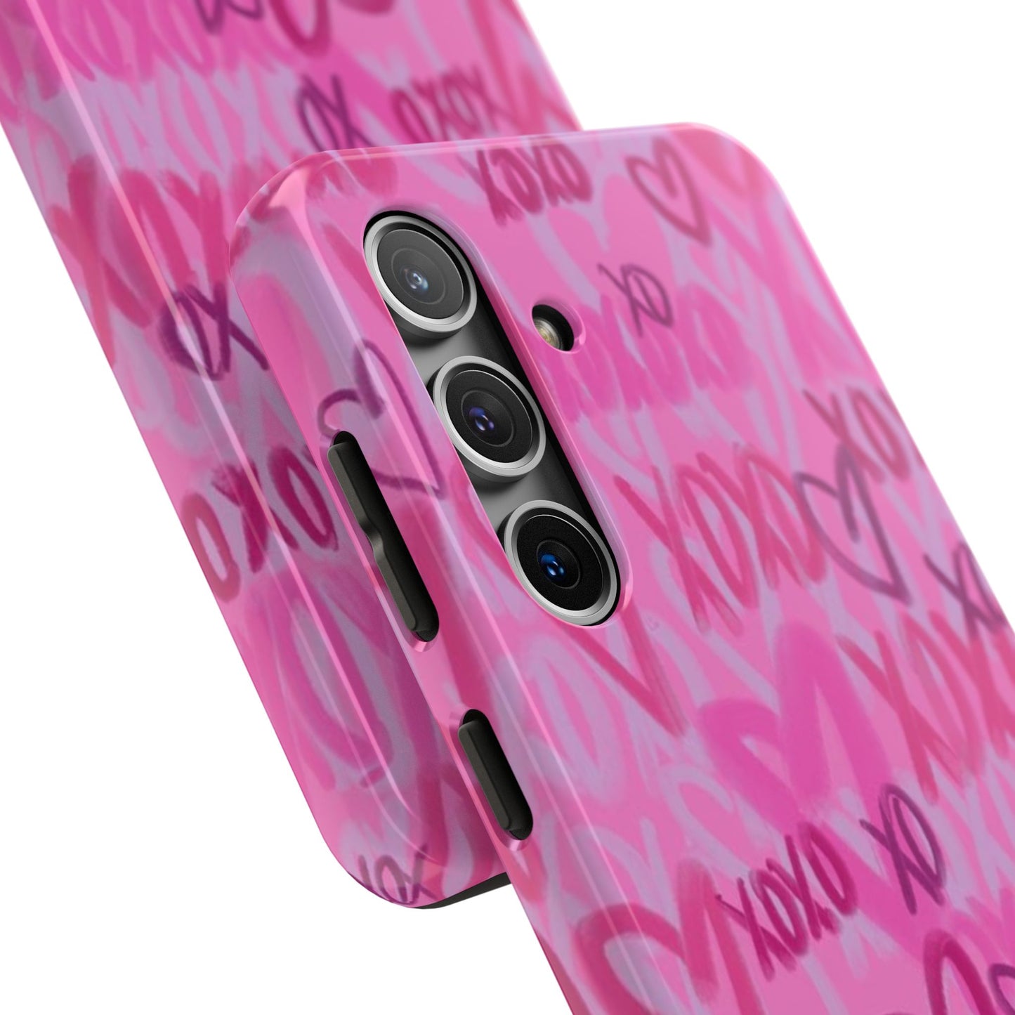 Glossy Phone Case, Graffiti, Spray Paint Hearts, Pink, Cute, Protective