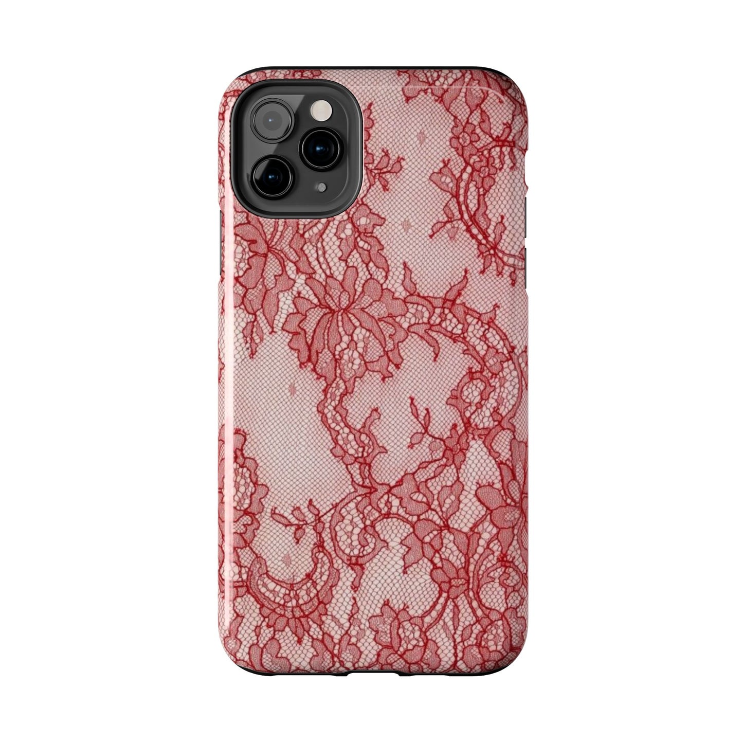 Red Lace Print Phone Case, Cool Girl Aesthetic, Glossy Phone Case, Faux Lace, Red Lace