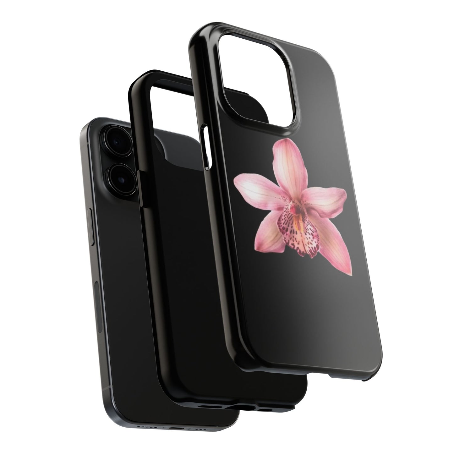 Realistic Orchid Flower with Black Background Glossy Phone Case